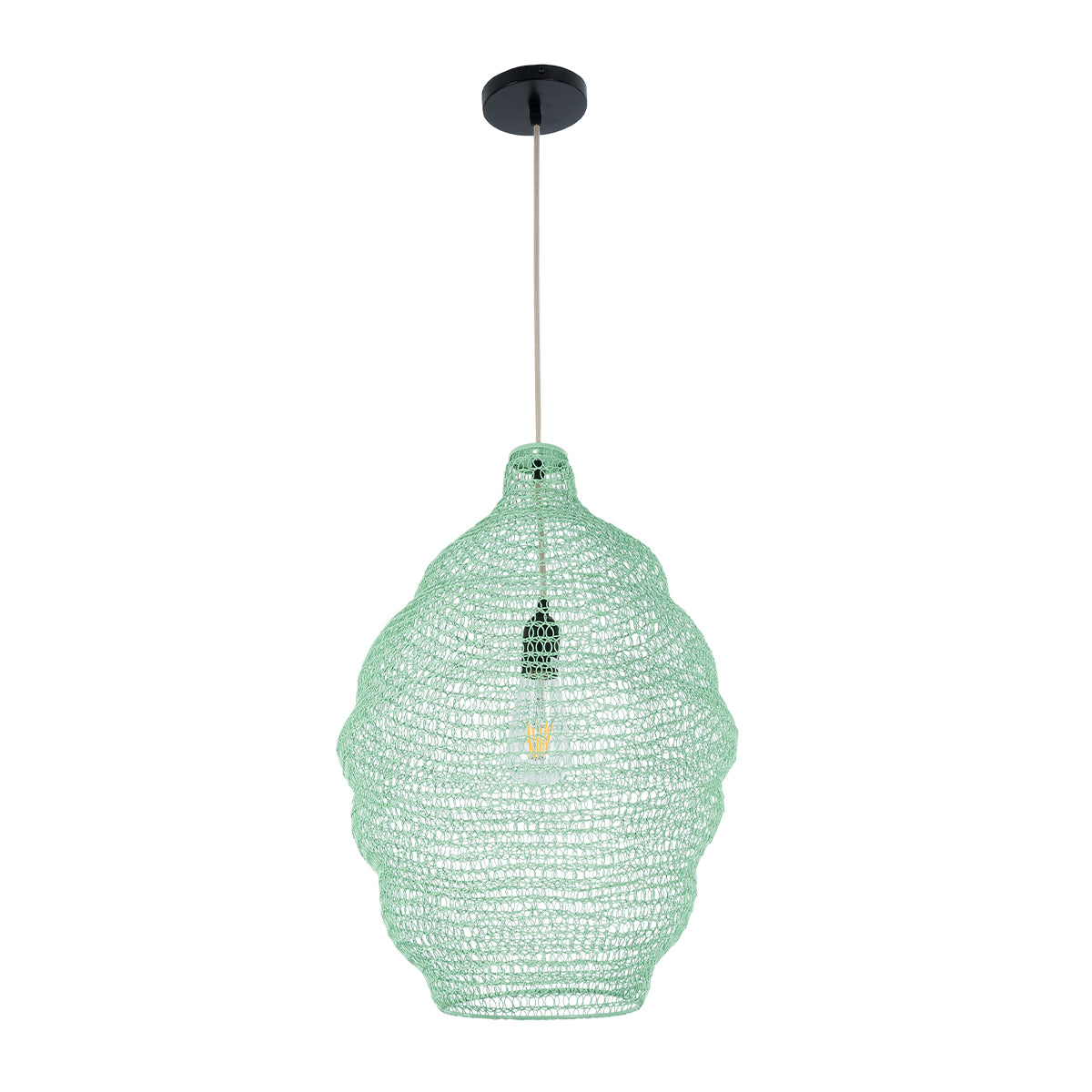 GloboStar® KENTUCKY 01900 Vintage Κρεμαστό Φωτιστικό Οροφής Μονόφωτο 1 x E27 AC220-240V IP20 - Φ40 x Υ60cm - Τιρκουάζ Μεταλλικό Πλέγμα - ledmania.gr
