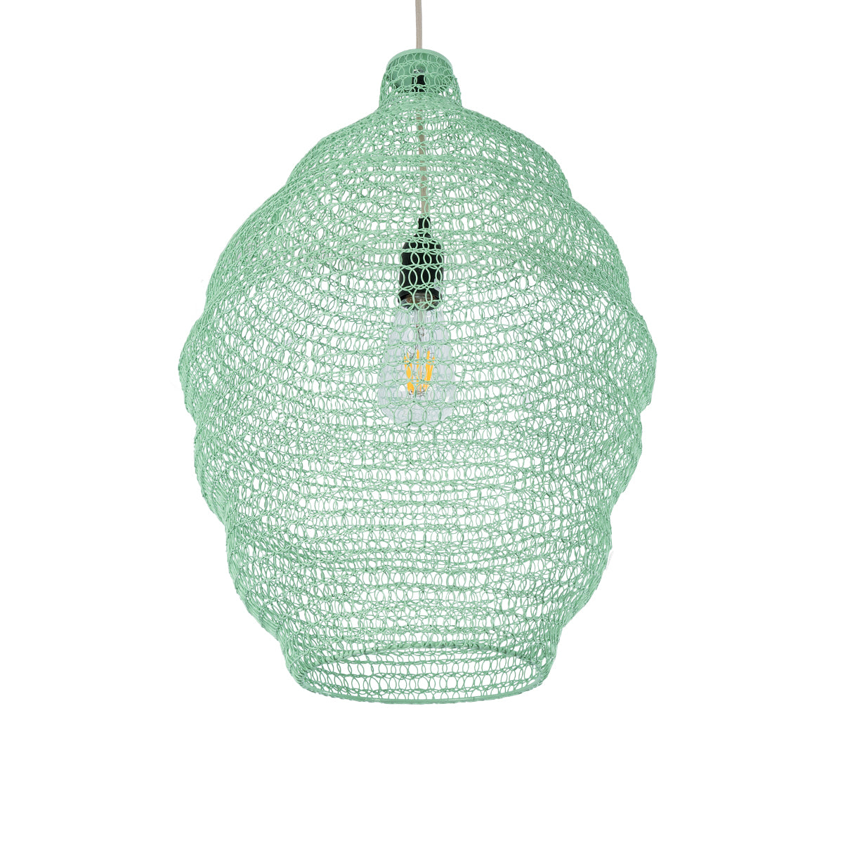 GloboStar® KENTUCKY 01900 Vintage Κρεμαστό Φωτιστικό Οροφής Μονόφωτο 1 x E27 AC220-240V IP20 - Φ40 x Υ60cm - Τιρκουάζ Μεταλλικό Πλέγμα - ledmania.gr