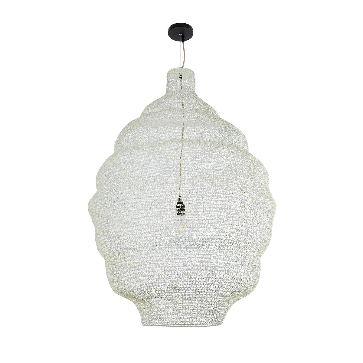 GloboStar® KENTUCKY 01901 Vintage Κρεμαστό Φωτιστικό Οροφής Μονόφωτο 1 x E27 AC220-240V IP20 - Φ80 x Υ110cm - Μπεζ Εκρού Μεταλλικό Πλέγμα - ledmania.gr