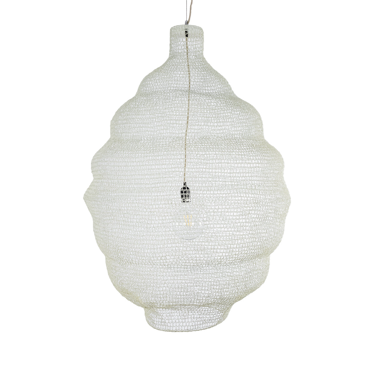 GloboStar® KENTUCKY 01901 Vintage Κρεμαστό Φωτιστικό Οροφής Μονόφωτο 1 x E27 AC220-240V IP20 - Φ80 x Υ110cm - Μπεζ Εκρού Μεταλλικό Πλέγμα - ledmania.gr