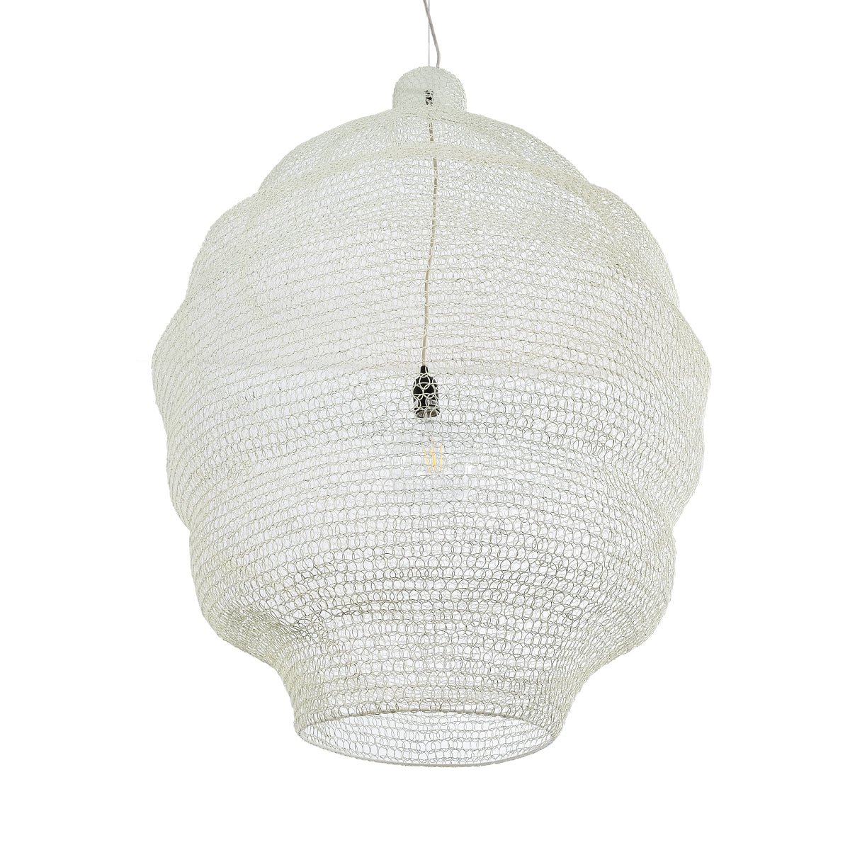 GloboStar® KENTUCKY 01901 Vintage Κρεμαστό Φωτιστικό Οροφής Μονόφωτο 1 x E27 AC220-240V IP20 - Φ80 x Υ110cm - Μπεζ Εκρού Μεταλλικό Πλέγμα - ledmania.gr