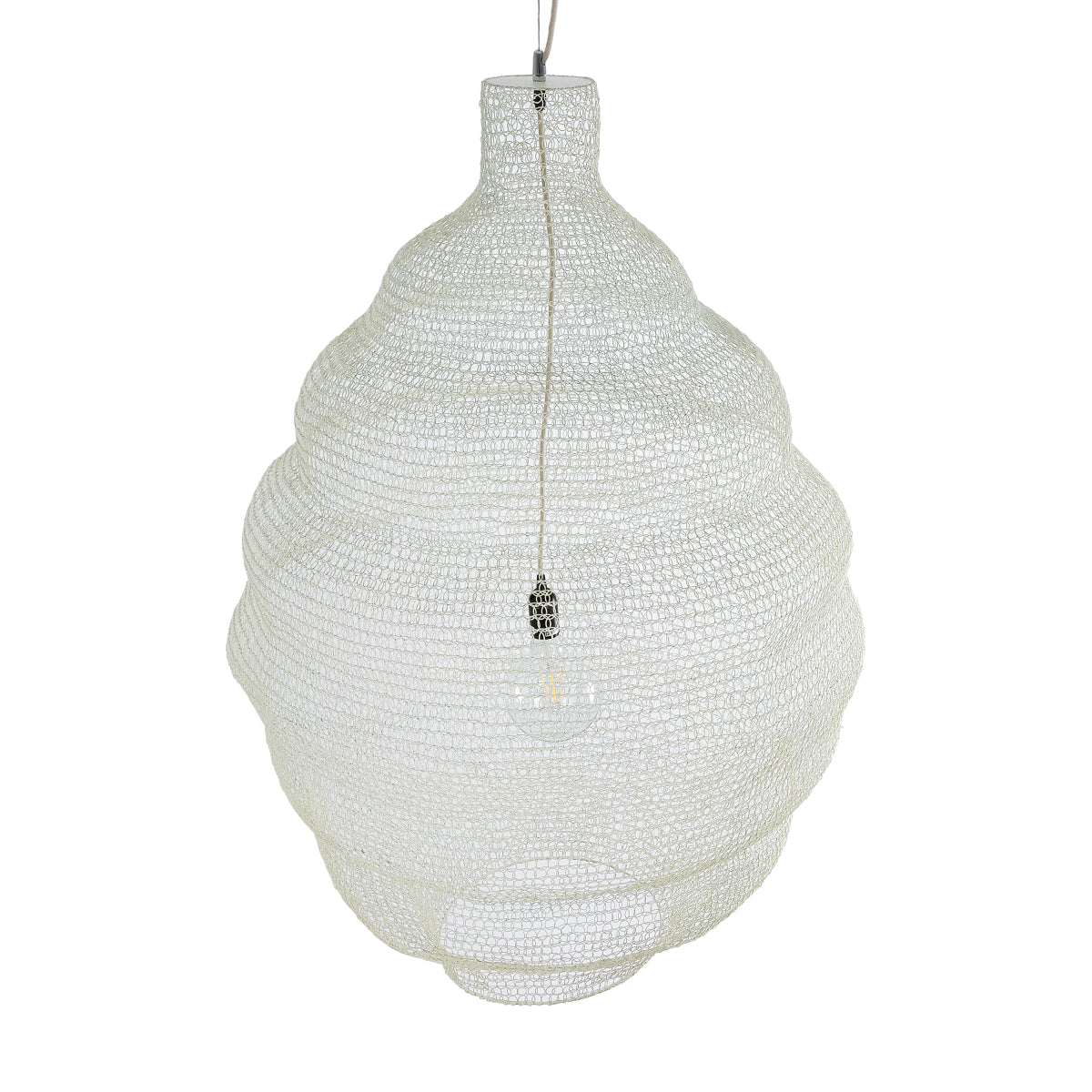 GloboStar® KENTUCKY 01901 Vintage Κρεμαστό Φωτιστικό Οροφής Μονόφωτο 1 x E27 AC220-240V IP20 - Φ80 x Υ110cm - Μπεζ Εκρού Μεταλλικό Πλέγμα - ledmania.gr