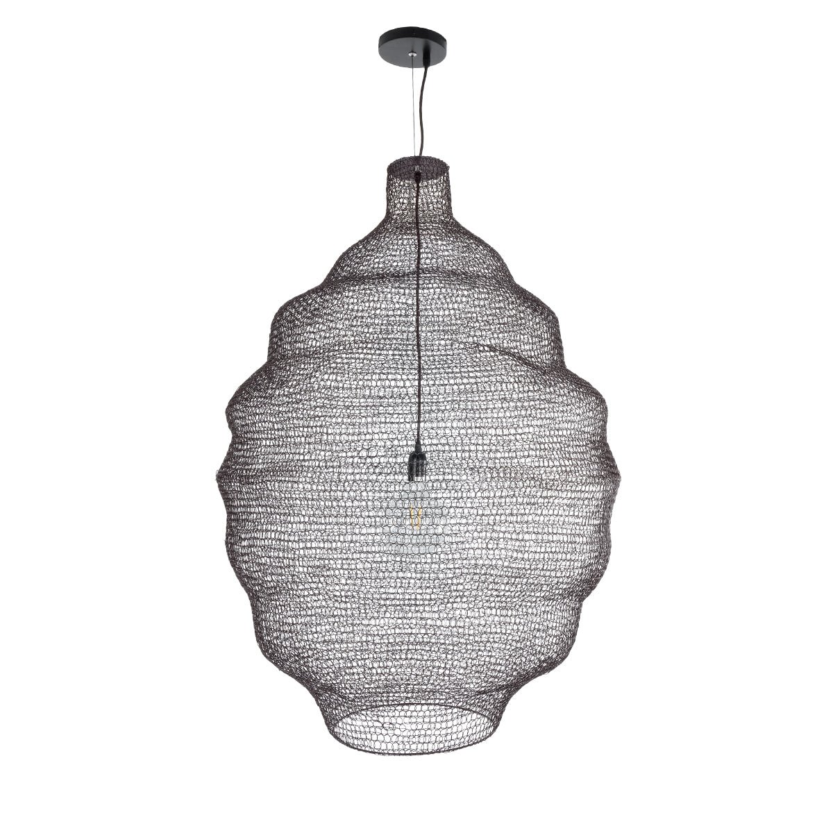 GloboStar® KENTUCKY 01902 Vintage Κρεμαστό Φωτιστικό Οροφής Μονόφωτο 1 x E27 AC220-240V IP20 - Φ80 x Υ110cm - Σκούρο Καφέ Μεταλλικό Πλέγμα - ledmania.gr