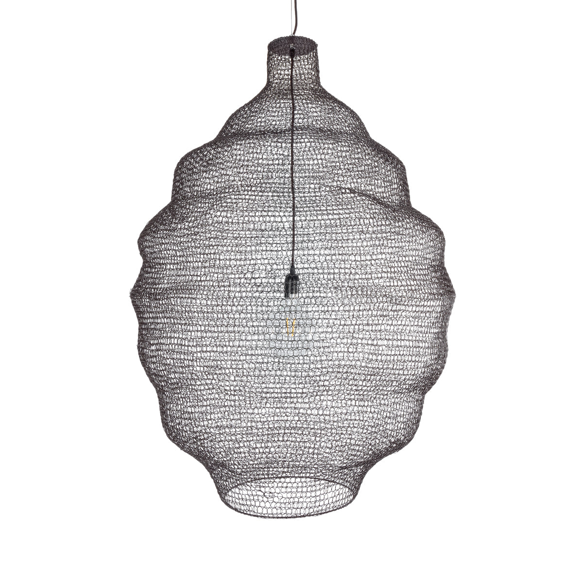 GloboStar® KENTUCKY 01902 Vintage Κρεμαστό Φωτιστικό Οροφής Μονόφωτο 1 x E27 AC220-240V IP20 - Φ80 x Υ110cm - Σκούρο Καφέ Μεταλλικό Πλέγμα - ledmania.gr