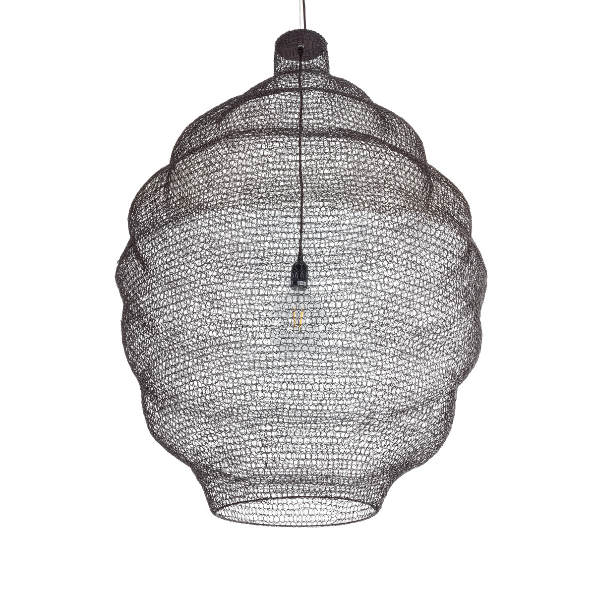 GloboStar® KENTUCKY 01902 Vintage Κρεμαστό Φωτιστικό Οροφής Μονόφωτο 1 x E27 AC220-240V IP20 - Φ80 x Υ110cm - Σκούρο Καφέ Μεταλλικό Πλέγμα - ledmania.gr