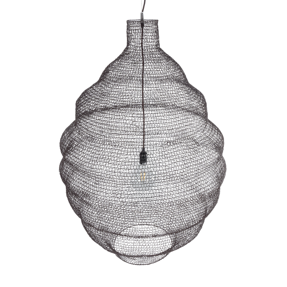 GloboStar® KENTUCKY 01902 Vintage Κρεμαστό Φωτιστικό Οροφής Μονόφωτο 1 x E27 AC220-240V IP20 - Φ80 x Υ110cm - Σκούρο Καφέ Μεταλλικό Πλέγμα - ledmania.gr