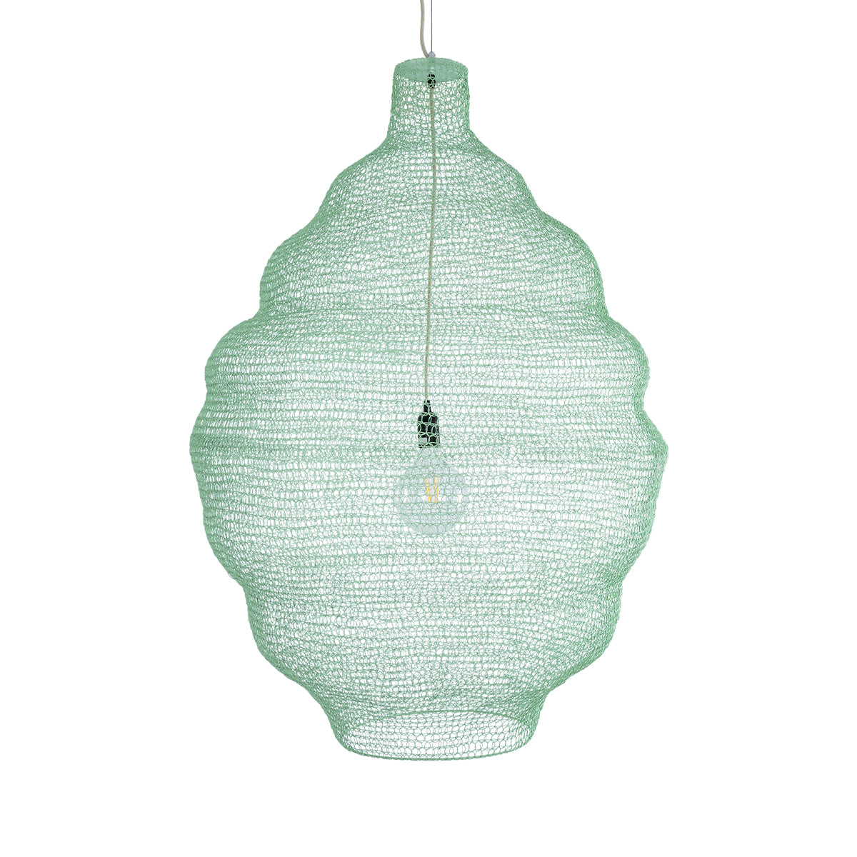 GloboStar® KENTUCKY 01903 Vintage Κρεμαστό Φωτιστικό Οροφής Μονόφωτο 1 x E27 AC220-240V IP20 - Φ80 x Υ110cm - Τιρκουάζ Μεταλλικό Πλέγμα - ledmania.gr