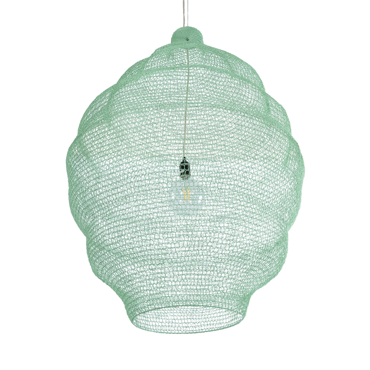 GloboStar® KENTUCKY 01903 Vintage Κρεμαστό Φωτιστικό Οροφής Μονόφωτο 1 x E27 AC220-240V IP20 - Φ80 x Υ110cm - Τιρκουάζ Μεταλλικό Πλέγμα - ledmania.gr