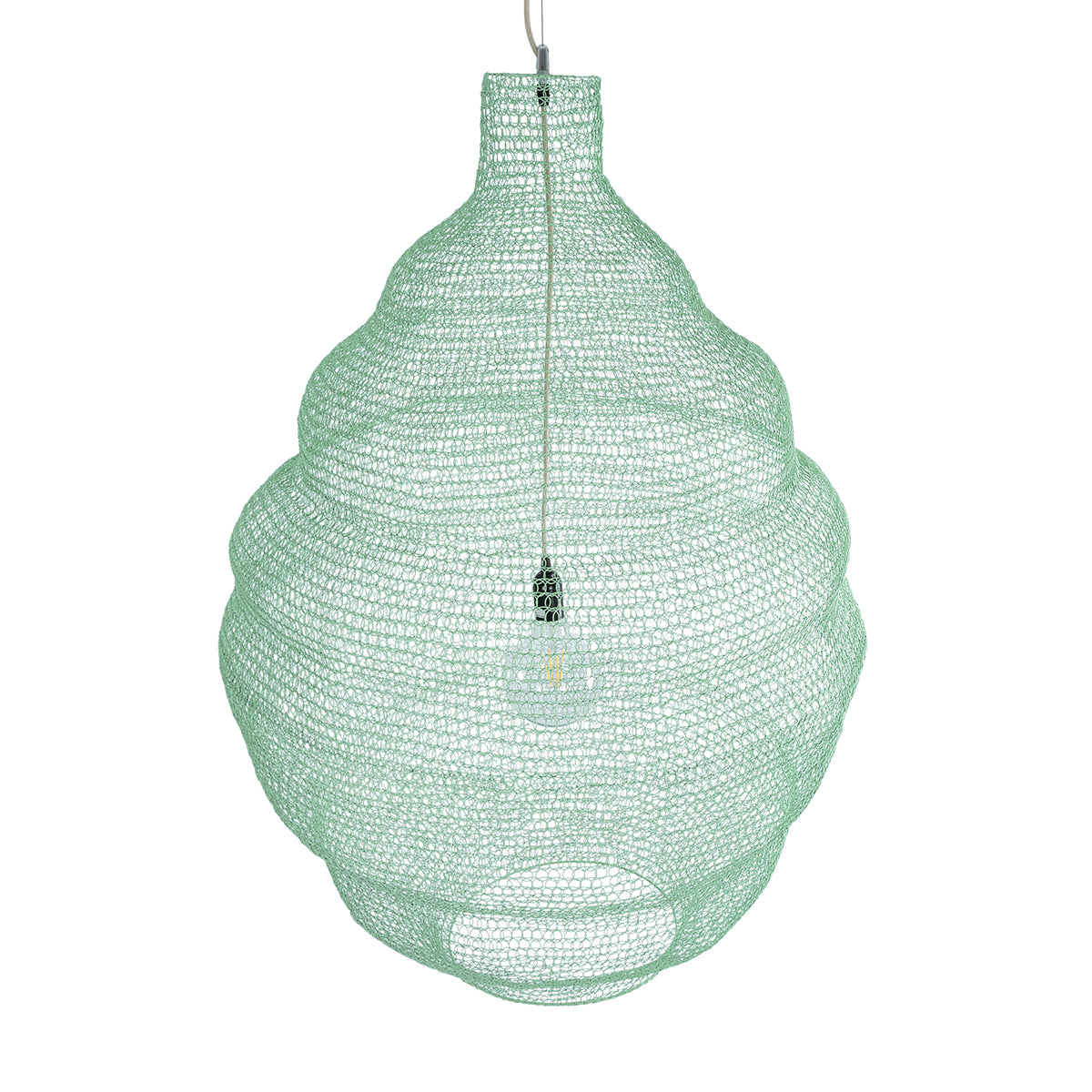 GloboStar® KENTUCKY 01903 Vintage Κρεμαστό Φωτιστικό Οροφής Μονόφωτο 1 x E27 AC220-240V IP20 - Φ80 x Υ110cm - Τιρκουάζ Μεταλλικό Πλέγμα - ledmania.gr