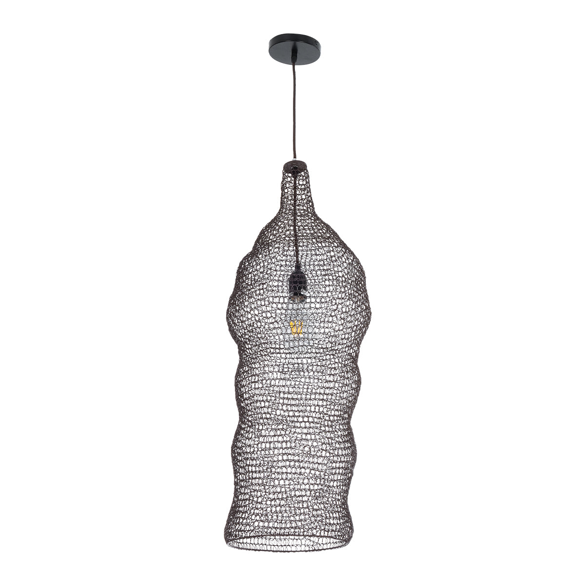 GloboStar® KENTUCKY 01905 Vintage Κρεμαστό Φωτιστικό Οροφής Μονόφωτο 1 x E27 AC220-240V IP20 - Φ30 x Υ80cm - Σκούρο Καφέ Μεταλλικό Πλέγμα - ledmania.gr