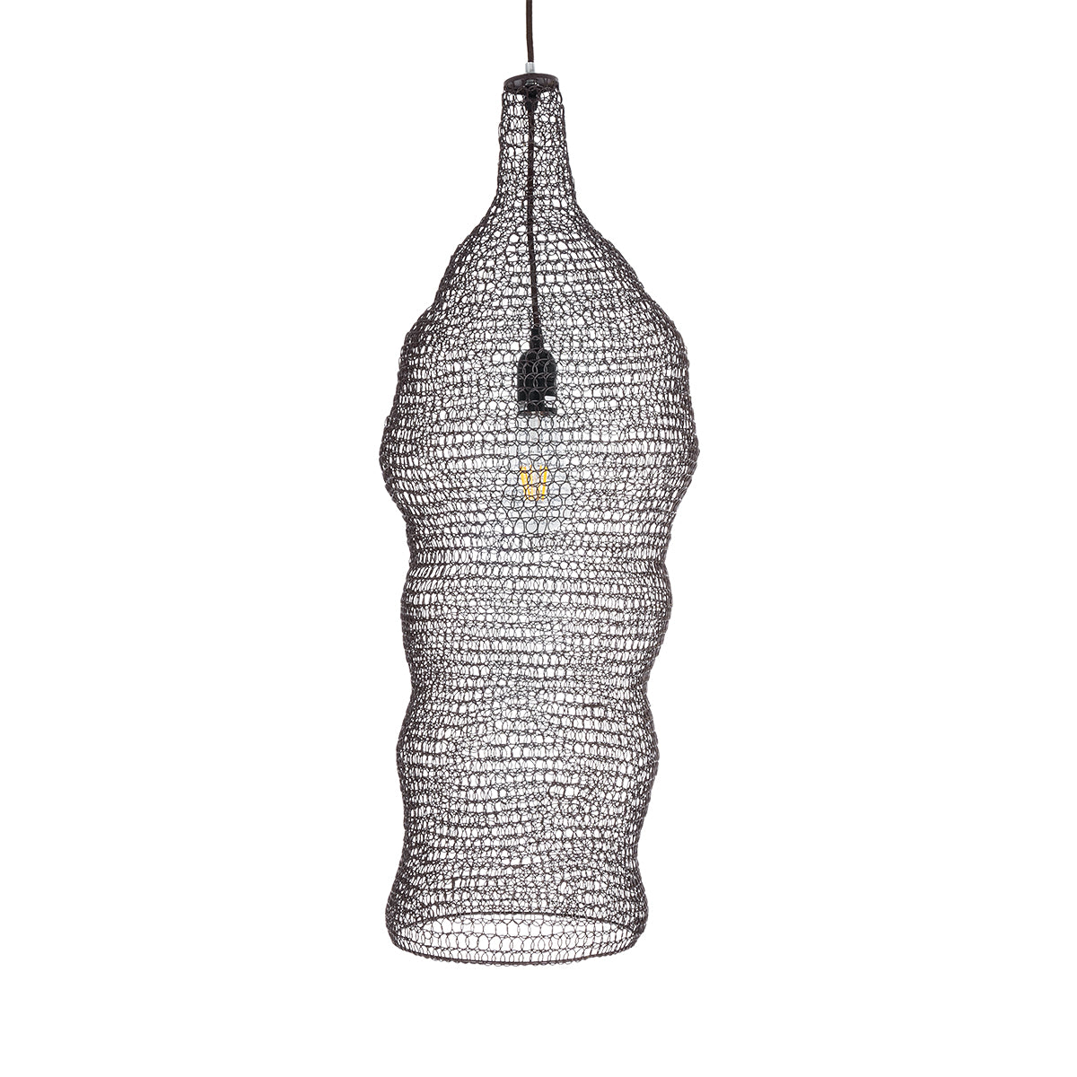 GloboStar® KENTUCKY 01905 Vintage Κρεμαστό Φωτιστικό Οροφής Μονόφωτο 1 x E27 AC220-240V IP20 - Φ30 x Υ80cm - Σκούρο Καφέ Μεταλλικό Πλέγμα - ledmania.gr