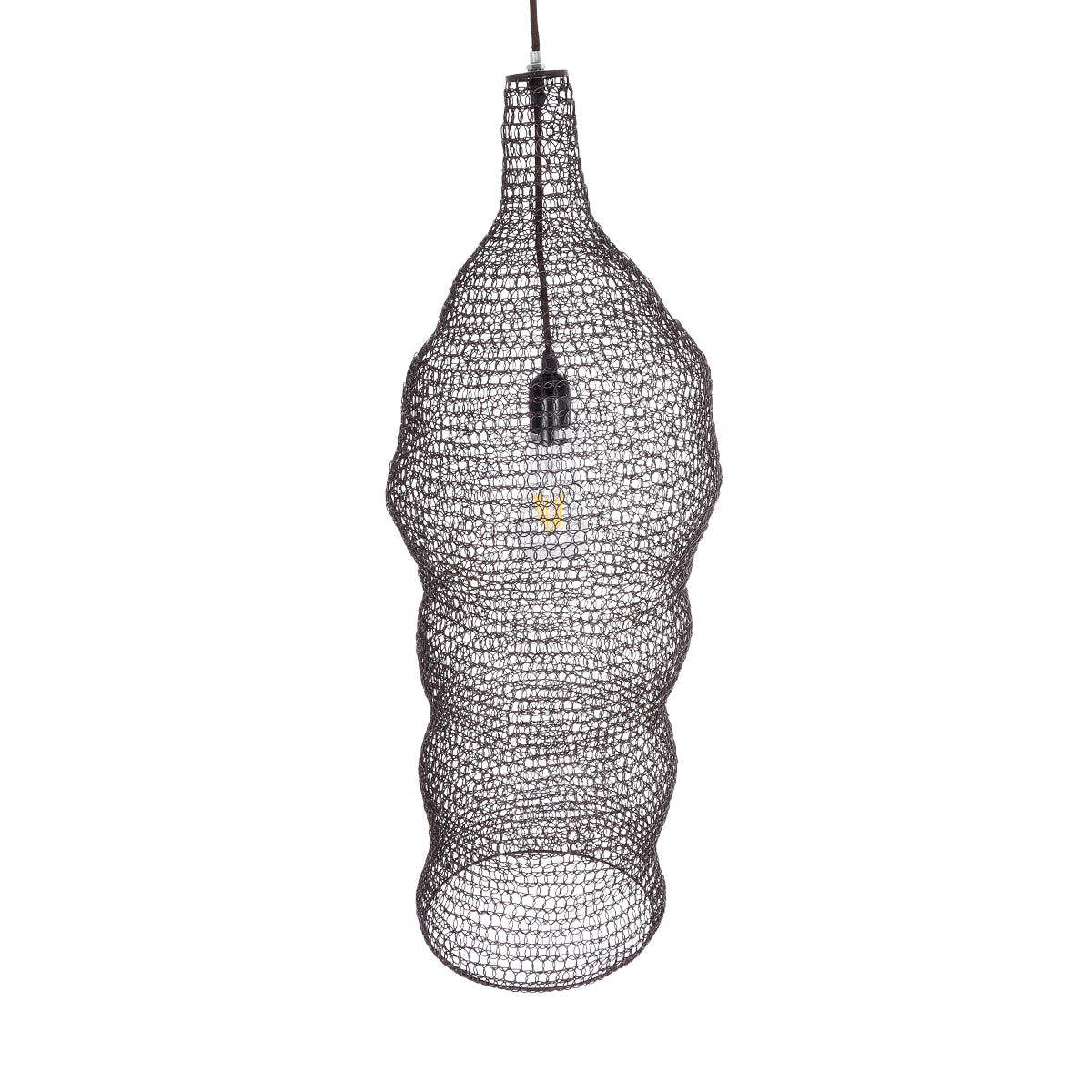 GloboStar® KENTUCKY 01905 Vintage Κρεμαστό Φωτιστικό Οροφής Μονόφωτο 1 x E27 AC220-240V IP20 - Φ30 x Υ80cm - Σκούρο Καφέ Μεταλλικό Πλέγμα - ledmania.gr