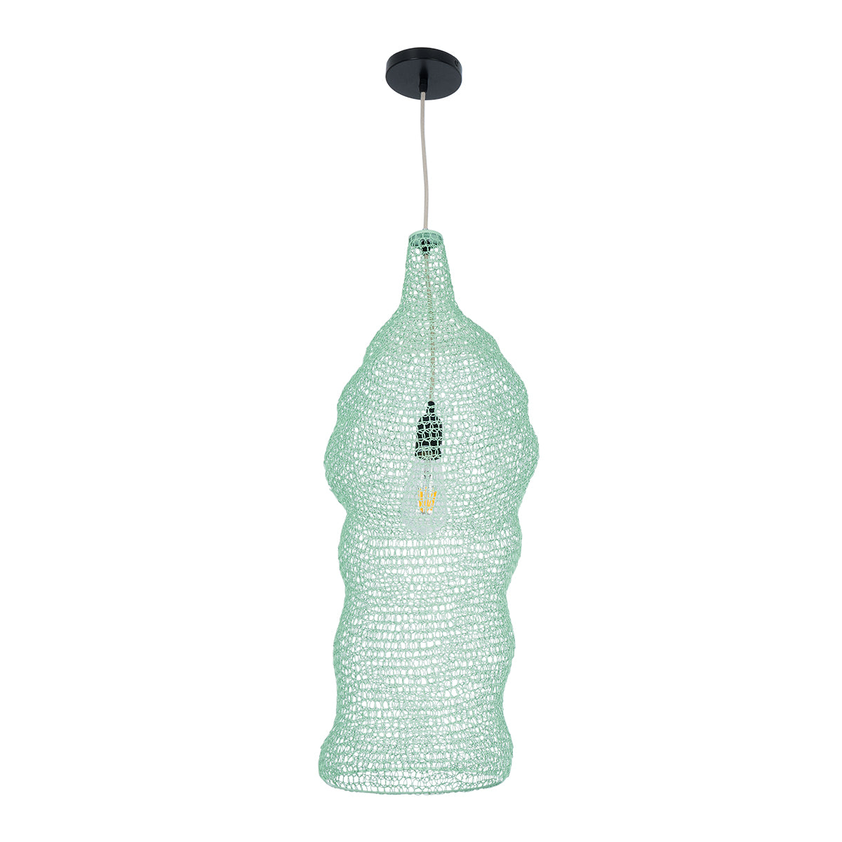 GloboStar® KENTUCKY 01906 Vintage Κρεμαστό Φωτιστικό Οροφής Μονόφωτο 1 x E27 AC220-240V IP20 - Φ30 x Υ80cm - Τιρκουάζ Μεταλλικό Πλέγμα - ledmania.gr
