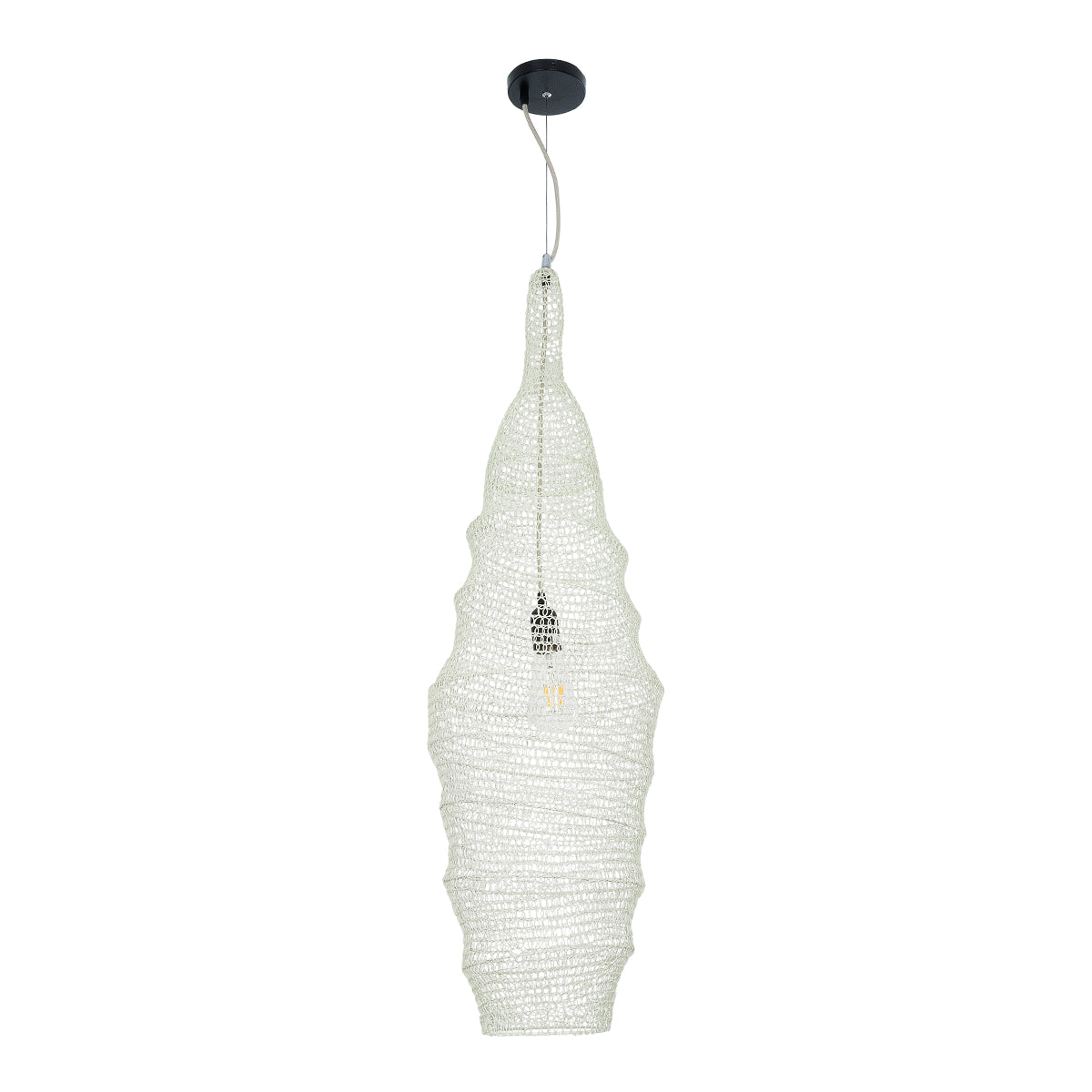 GloboStar® KENTUCKY 01907 Vintage Κρεμαστό Φωτιστικό Οροφής Μονόφωτο 1 x E27 AC220-240V IP20 - Φ30 x Υ105cm - Μπεζ Εκρού Μεταλλικό Πλέγμα - ledmania.gr