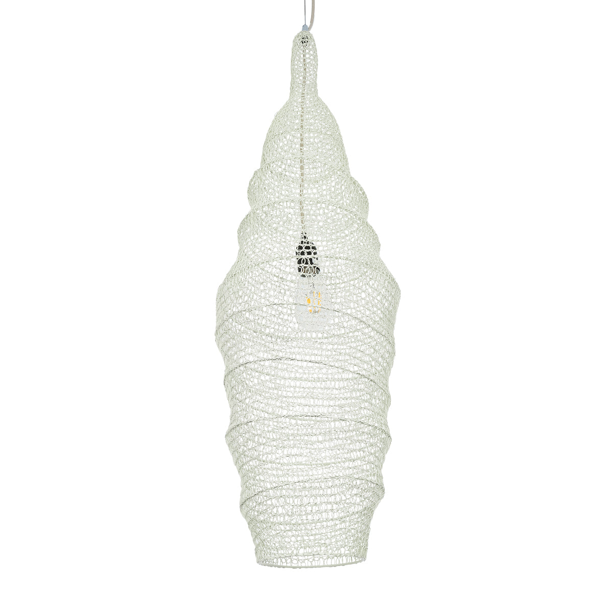 GloboStar® KENTUCKY 01907 Vintage Κρεμαστό Φωτιστικό Οροφής Μονόφωτο 1 x E27 AC220-240V IP20 - Φ30 x Υ105cm - Μπεζ Εκρού Μεταλλικό Πλέγμα - ledmania.gr