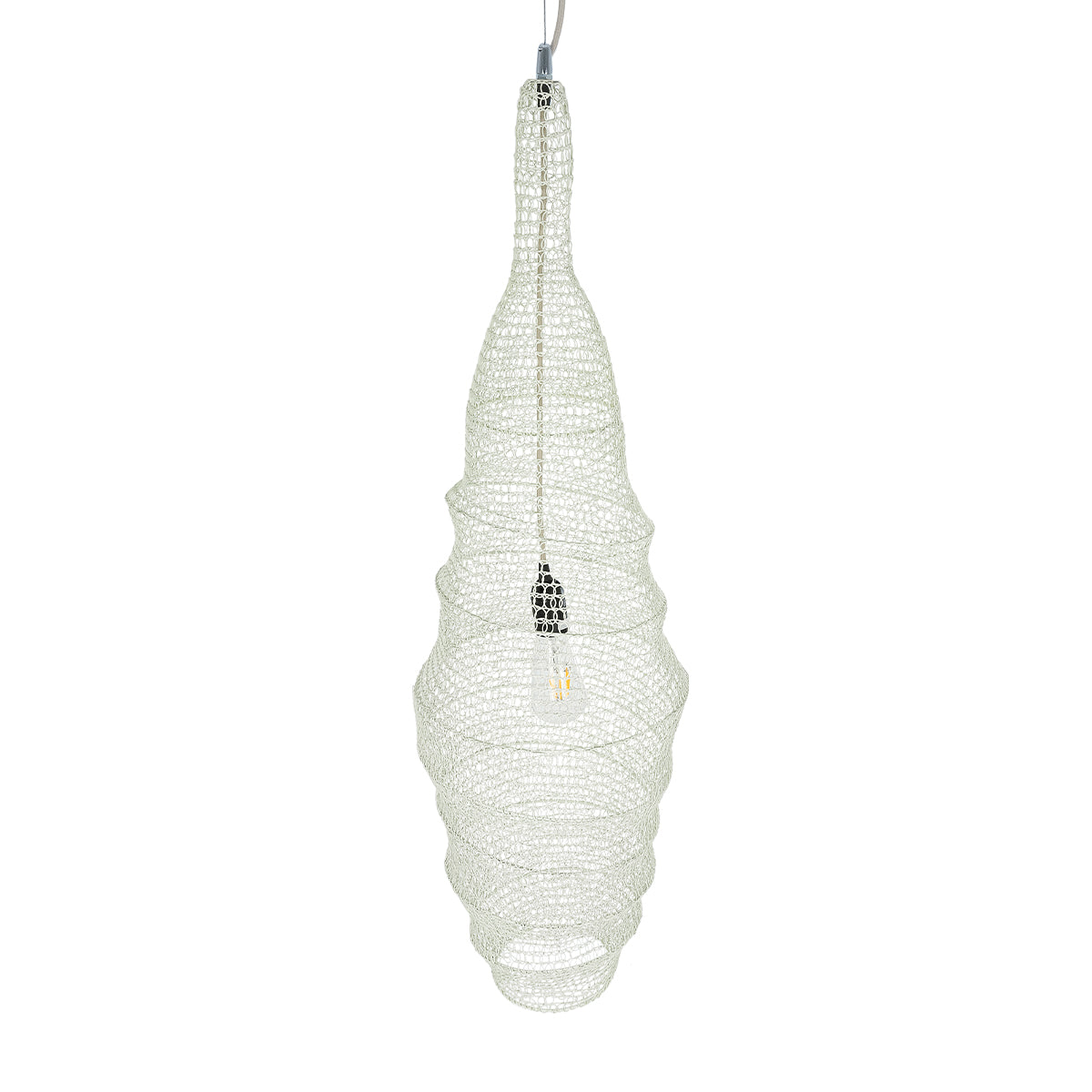 GloboStar® KENTUCKY 01907 Vintage Κρεμαστό Φωτιστικό Οροφής Μονόφωτο 1 x E27 AC220-240V IP20 - Φ30 x Υ105cm - Μπεζ Εκρού Μεταλλικό Πλέγμα - ledmania.gr