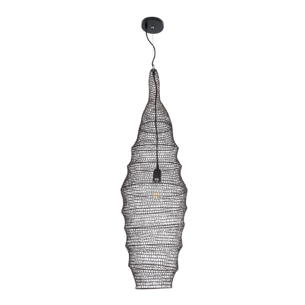 GloboStar® KENTUCKY 01908 Vintage Κρεμαστό Φωτιστικό Οροφής Μονόφωτο 1 x E27 AC220-240V IP20 - Φ30 x Υ105cm - Σκούρο Καφέ Μεταλλικό Πλέγμα - ledmania.gr