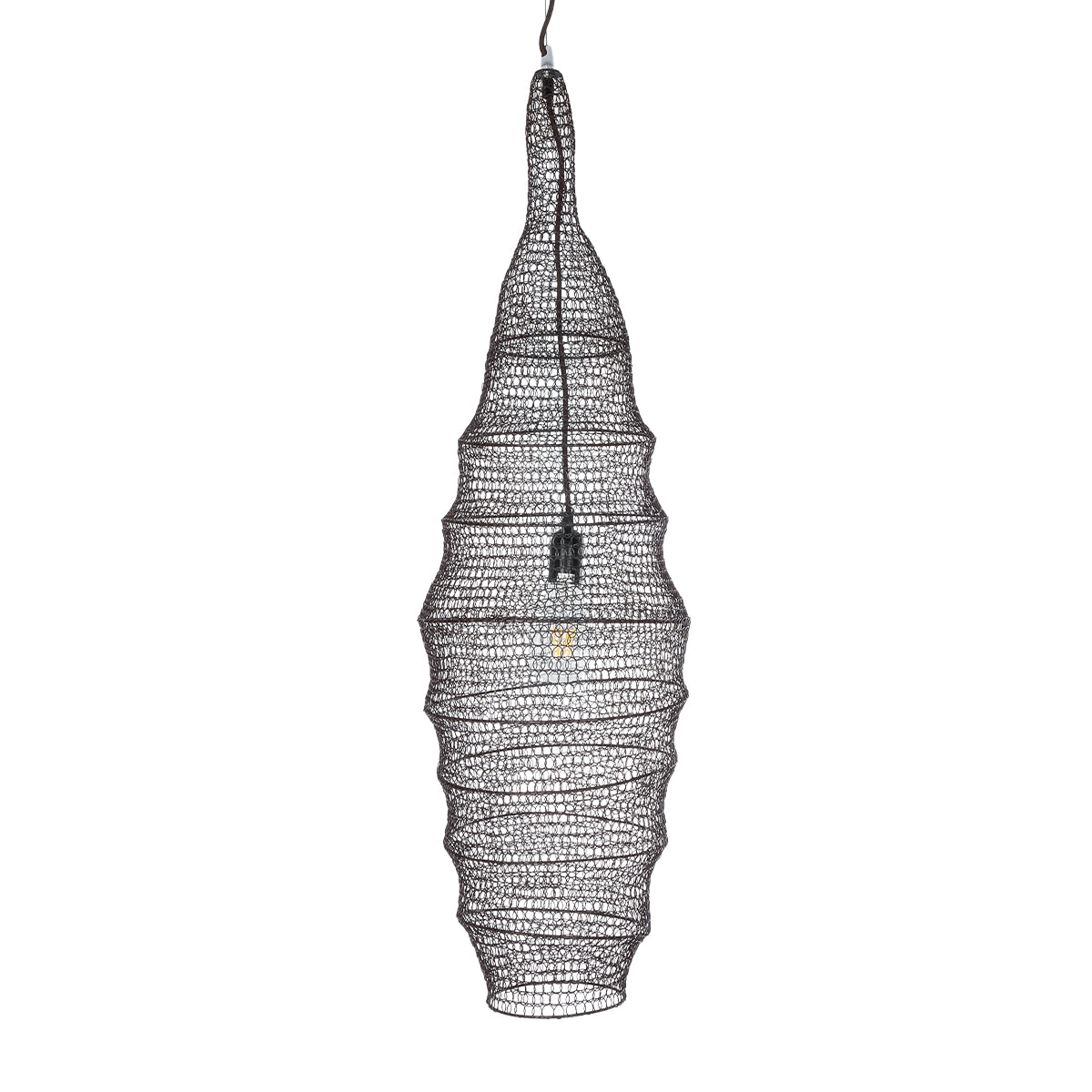GloboStar® KENTUCKY 01908 Vintage Κρεμαστό Φωτιστικό Οροφής Μονόφωτο 1 x E27 AC220-240V IP20 - Φ30 x Υ105cm - Σκούρο Καφέ Μεταλλικό Πλέγμα - ledmania.gr