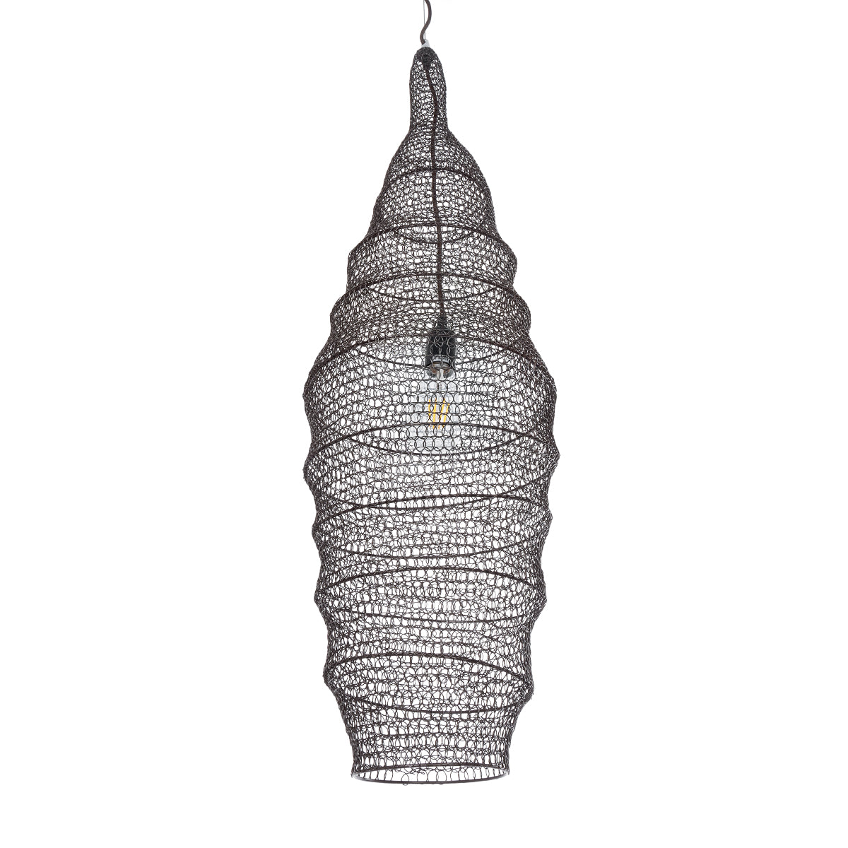 GloboStar® KENTUCKY 01908 Vintage Κρεμαστό Φωτιστικό Οροφής Μονόφωτο 1 x E27 AC220-240V IP20 - Φ30 x Υ105cm - Σκούρο Καφέ Μεταλλικό Πλέγμα - ledmania.gr