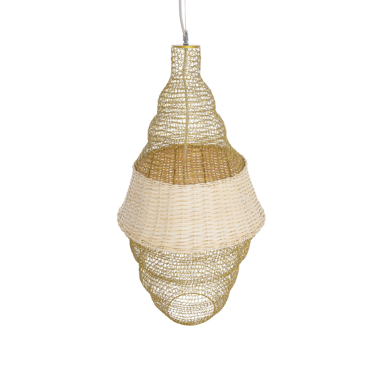 GloboStar® KENTUCKY 01910 Vintage Κρεμαστό Φωτιστικό Οροφής Μονόφωτο 1 x E27 AC220-240V IP20 - Φ40 x Υ80cm - Μπεζ Μεταλλικό με Μπαμπού Πλέγμα - 5 Χρόνια Εγγύηση - ledmania.gr