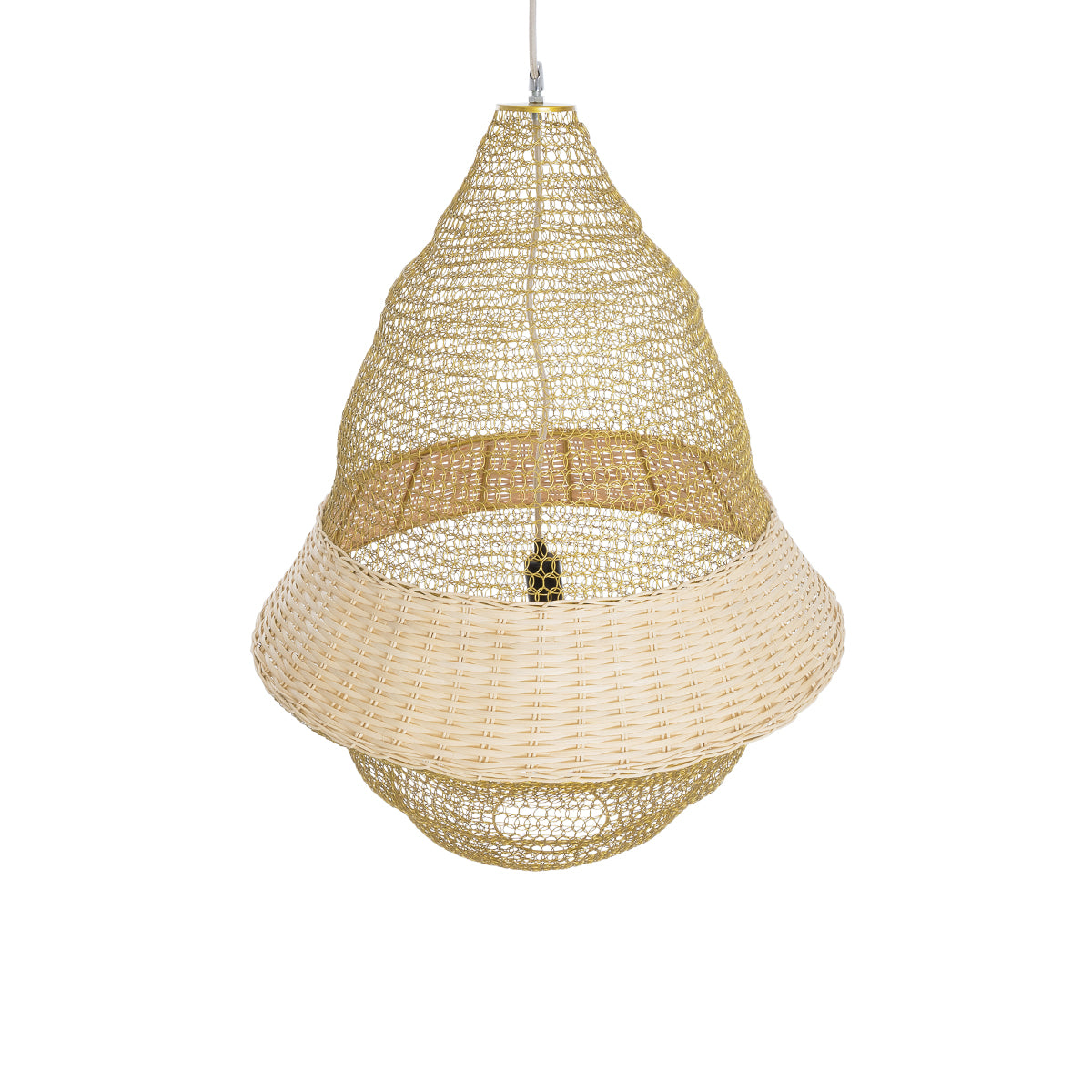 GloboStar® KENTUCKY 01911 Vintage Κρεμαστό Φωτιστικό Οροφής Μονόφωτο 1 x E27 AC220-240V IP20 - Φ60 x Υ80cm - Μπεζ Μεταλλικό με Μπαμπού Πλέγμα - 5 Χρόνια Εγγύηση - ledmania.gr