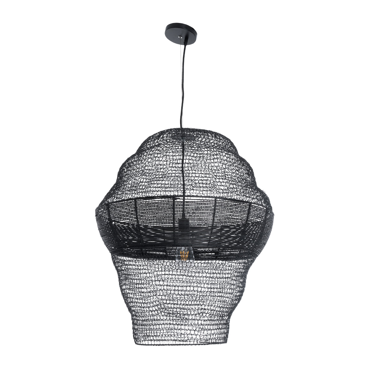 GloboStar® KENTUCKY 01912 Vintage Κρεμαστό Φωτιστικό Οροφής Μονόφωτο 1 x E27 AC220-240V IP20 - Φ60 x Υ70cm - Μαύρο Μεταλλικό με Μπαμπού Πλέγμα - 5 Χρόνια Εγγύηση - ledmania.gr