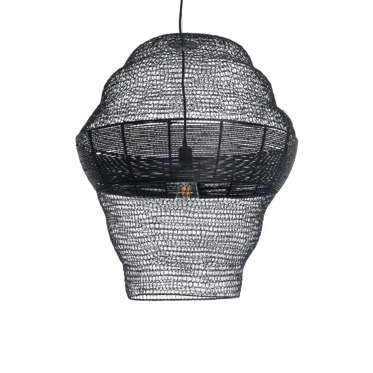 GloboStar® KENTUCKY 01912 Vintage Κρεμαστό Φωτιστικό Οροφής Μονόφωτο 1 x E27 AC220-240V IP20 - Φ60 x Υ70cm - Μαύρο Μεταλλικό με Μπαμπού Πλέγμα - 5 Χρόνια Εγγύηση - ledmania.gr