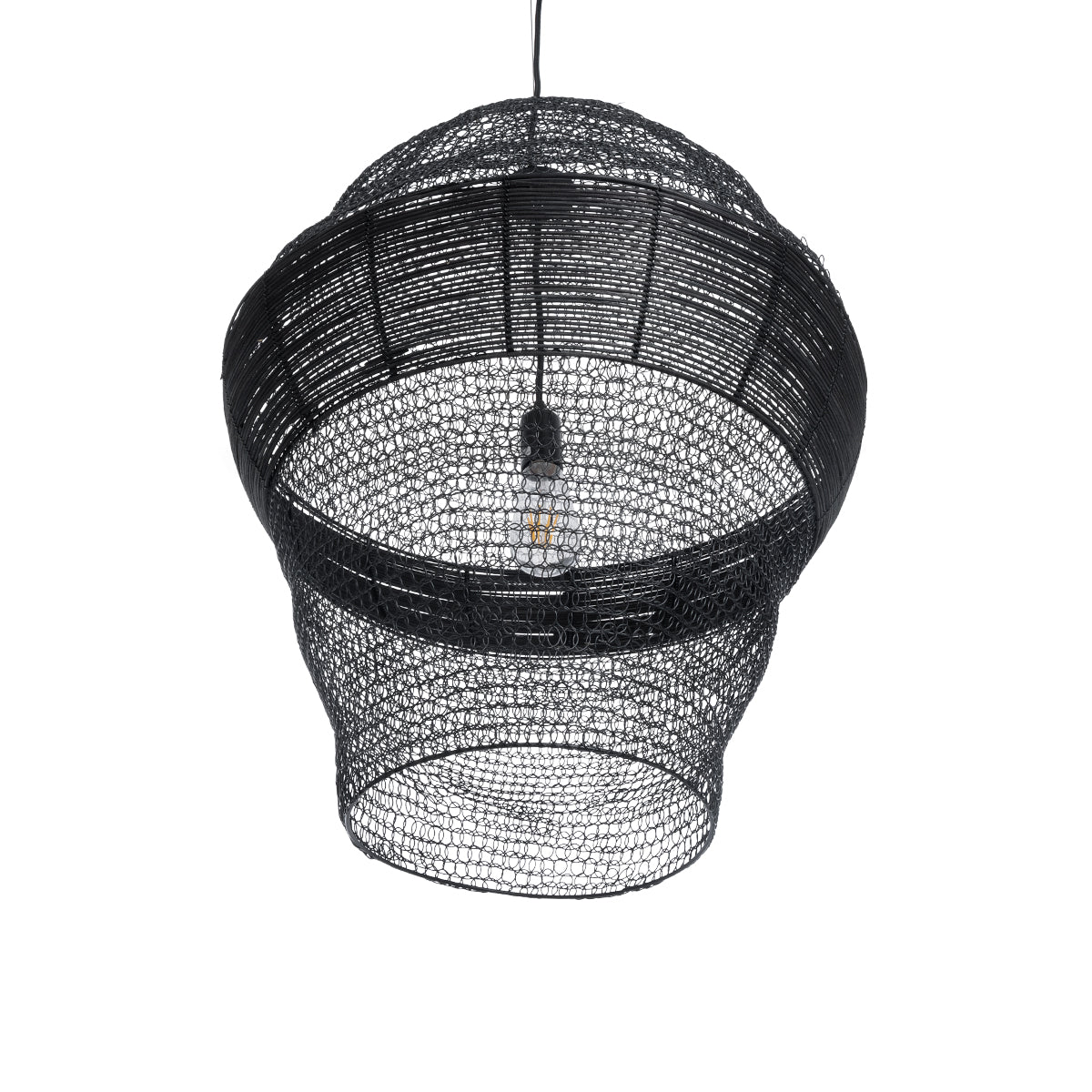 GloboStar® KENTUCKY 01912 Vintage Κρεμαστό Φωτιστικό Οροφής Μονόφωτο 1 x E27 AC220-240V IP20 - Φ60 x Υ70cm - Μαύρο Μεταλλικό με Μπαμπού Πλέγμα - 5 Χρόνια Εγγύηση - ledmania.gr