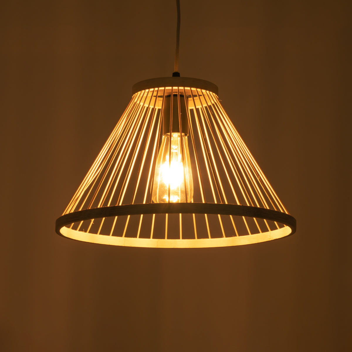 GloboStar® TYGEE 01930 Boho Κρεμαστό Φωτιστικό Πλέγμα Μονόφωτο 1 x E27 IP20 Μπεζ Ξύλο - Μ35 x Π35 x Υ22cm - ledmania.gr