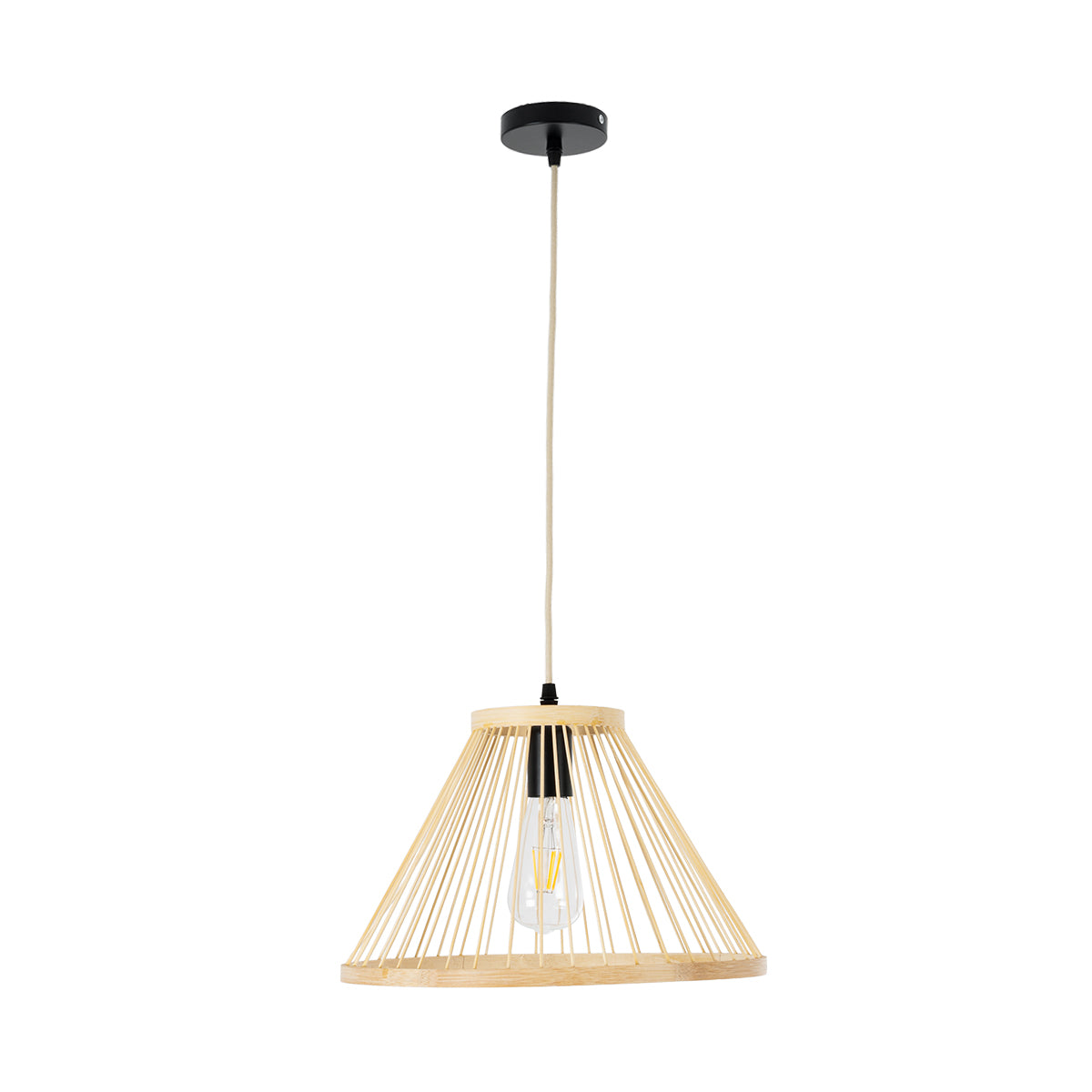 GloboStar® TYGEE 01930 Boho Κρεμαστό Φωτιστικό Πλέγμα Μονόφωτο 1 x E27 IP20 Μπεζ Ξύλο - Μ35 x Π35 x Υ22cm - ledmania.gr