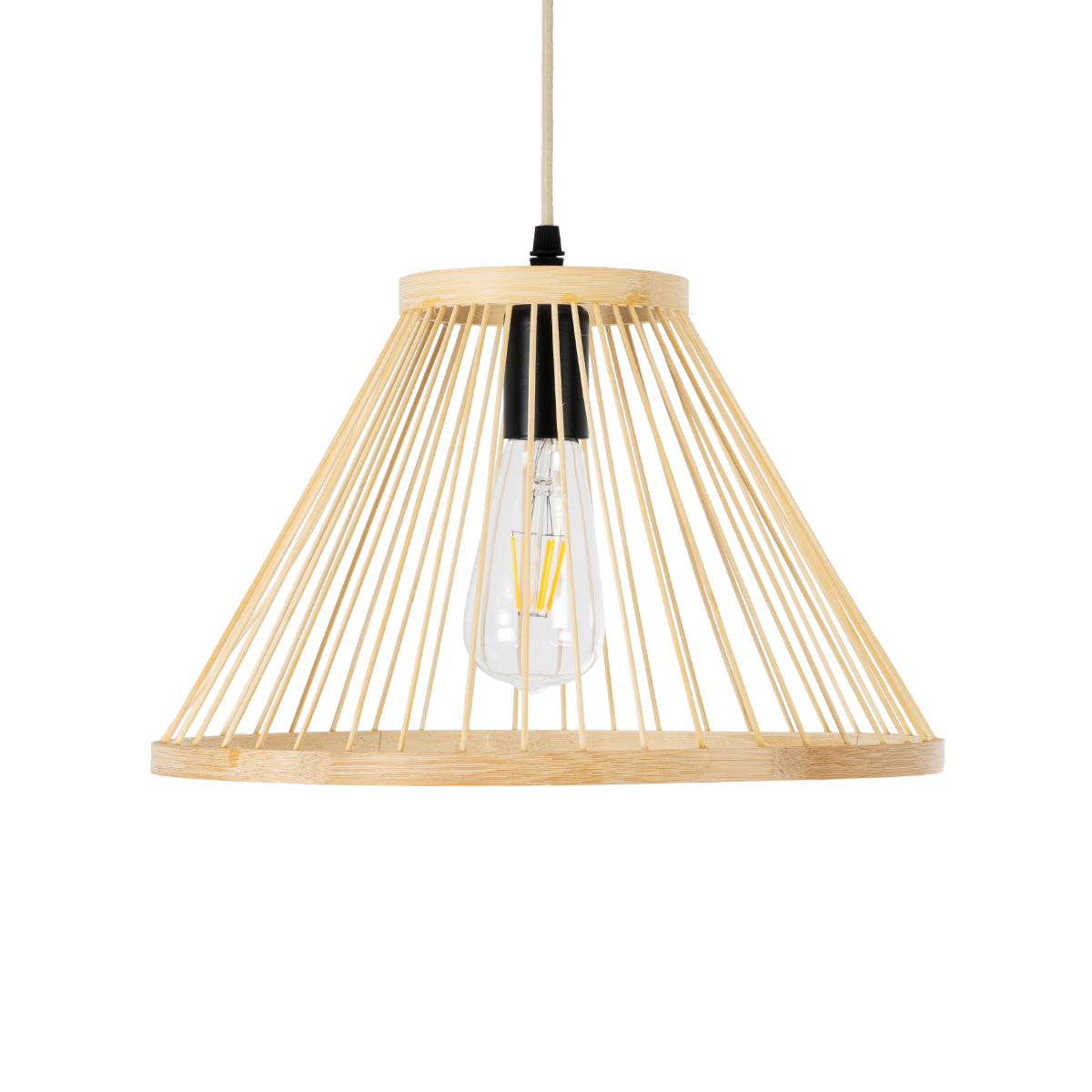 GloboStar® TYGEE 01930 Boho Κρεμαστό Φωτιστικό Πλέγμα Μονόφωτο 1 x E27 IP20 Μπεζ Ξύλο - Μ35 x Π35 x Υ22cm - ledmania.gr