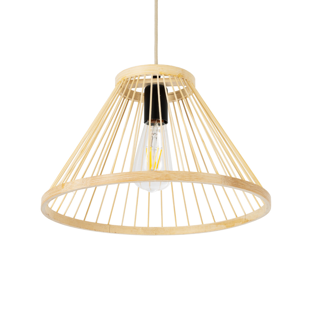 GloboStar® TYGEE 01930 Boho Κρεμαστό Φωτιστικό Πλέγμα Μονόφωτο 1 x E27 IP20 Μπεζ Ξύλο - Μ35 x Π35 x Υ22cm - ledmania.gr