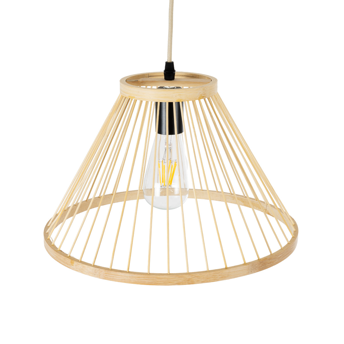 GloboStar® TYGEE 01930 Boho Κρεμαστό Φωτιστικό Πλέγμα Μονόφωτο 1 x E27 IP20 Μπεζ Ξύλο - Μ35 x Π35 x Υ22cm - ledmania.gr