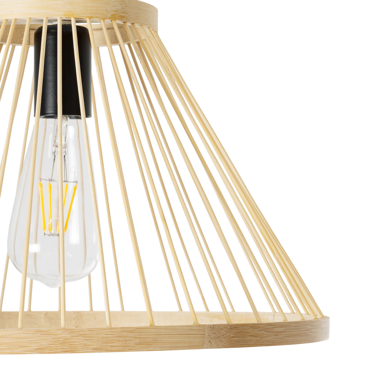 GloboStar® TYGEE 01930 Boho Κρεμαστό Φωτιστικό Πλέγμα Μονόφωτο 1 x E27 IP20 Μπεζ Ξύλο - Μ35 x Π35 x Υ22cm - ledmania.gr