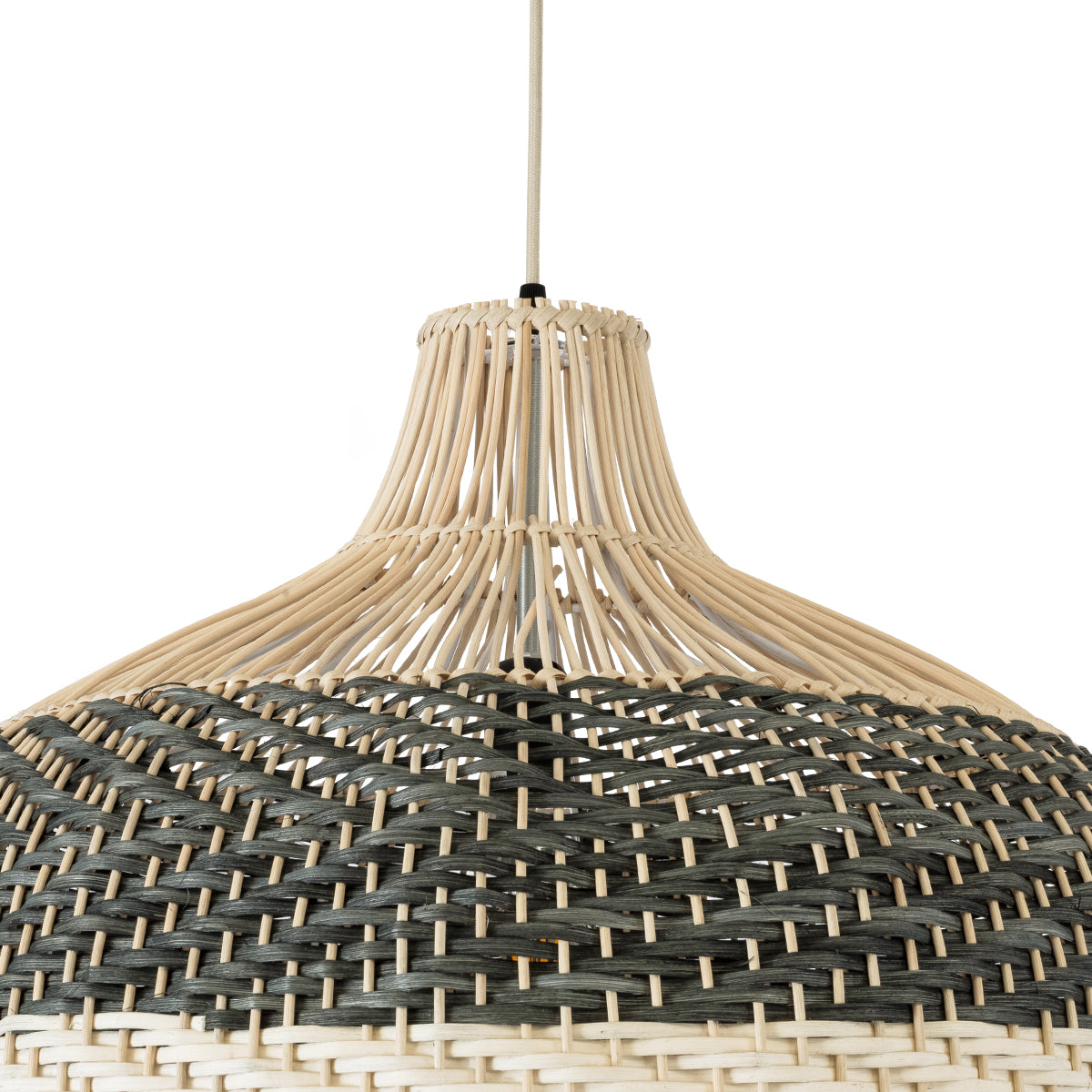 GloboStar® BARBADOS 01945 Boho Κρεμαστό Φωτιστικό Καμπάνα Μονόφωτο 1 x E27 IP20 Μπεζ & Χακί Ξύλο - Μ60 x Π60 x Υ60cm - ledmania.gr