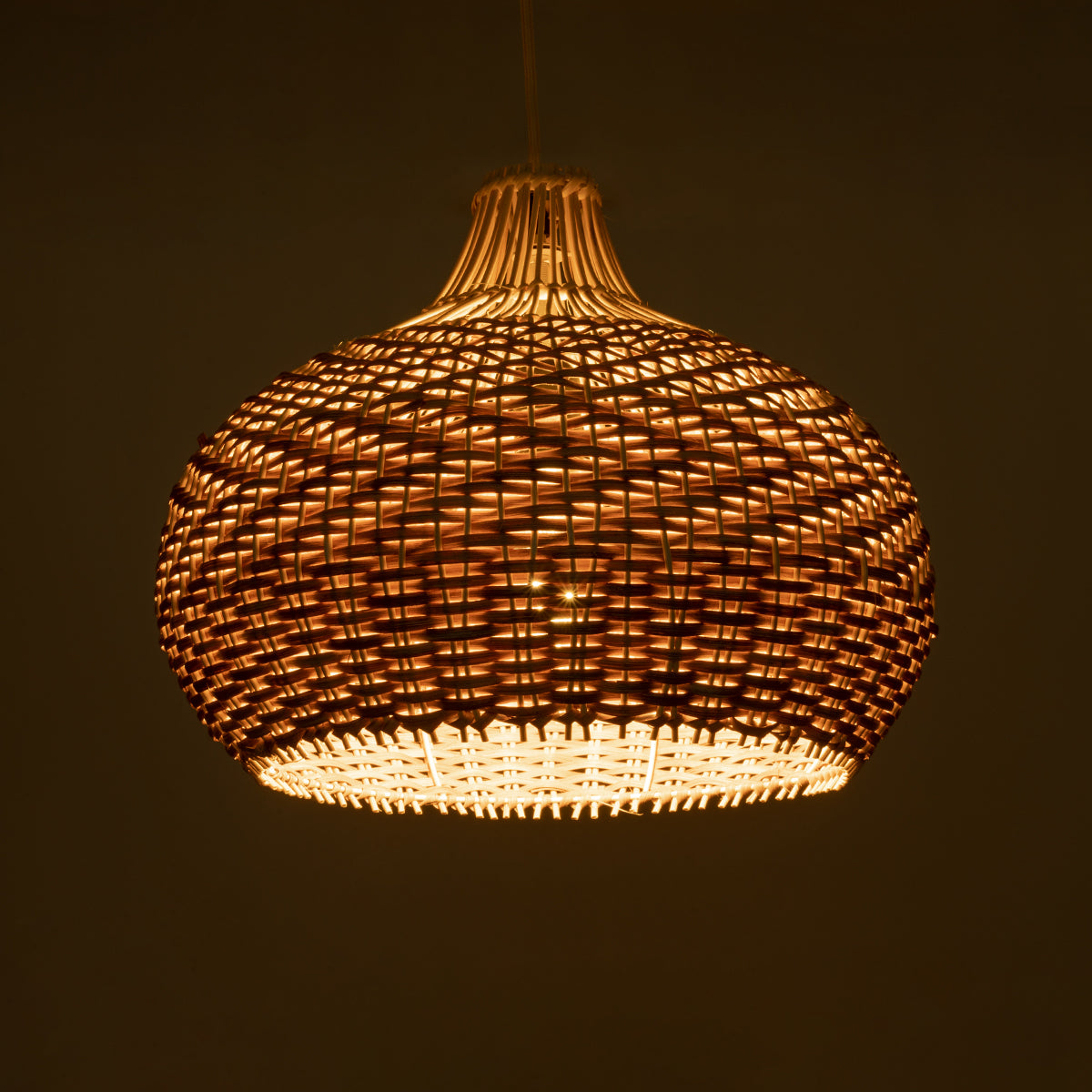 GloboStar® PANAMA 01952 Boho Κρεμαστό Φωτιστικό Καμπάνα Μονόφωτο 1 x E27 IP20 Καφέ & Μπεζ Ξύλο - Μ40 x Π40 x Υ34cm - ledmania.gr