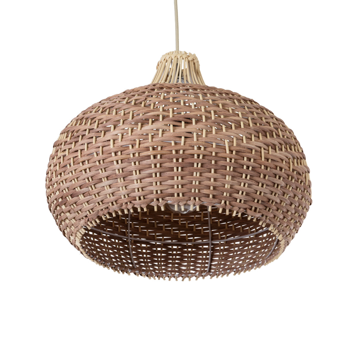 GloboStar® PANAMA 01952 Boho Κρεμαστό Φωτιστικό Καμπάνα Μονόφωτο 1 x E27 IP20 Καφέ & Μπεζ Ξύλο - Μ40 x Π40 x Υ34cm - ledmania.gr