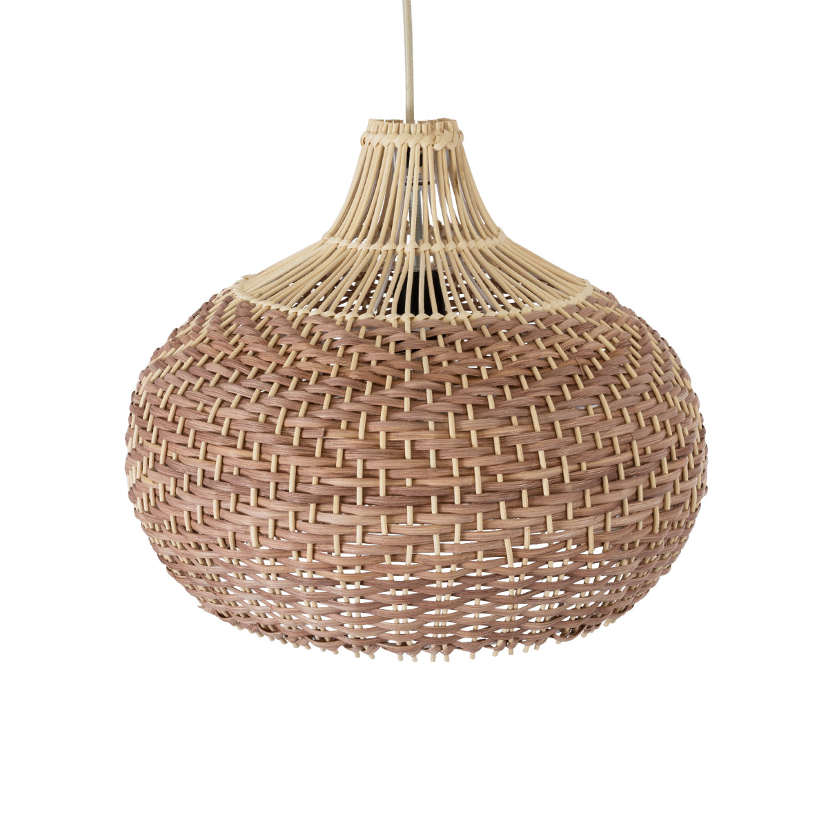 GloboStar® PANAMA 01952 Boho Κρεμαστό Φωτιστικό Καμπάνα Μονόφωτο 1 x E27 IP20 Καφέ & Μπεζ Ξύλο - Μ40 x Π40 x Υ34cm - ledmania.gr