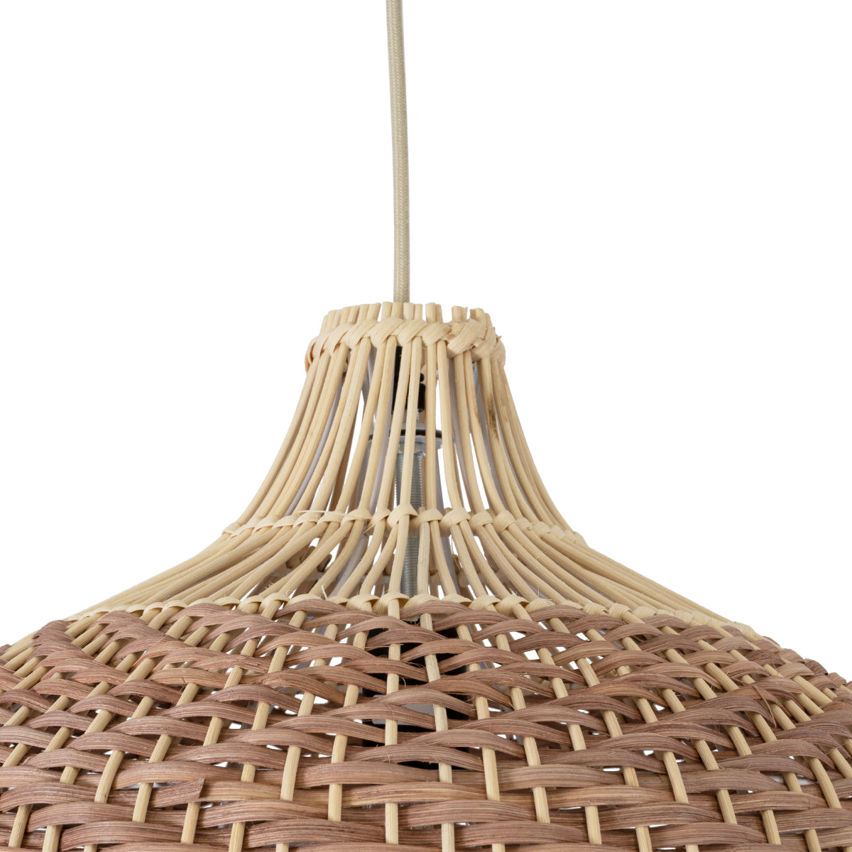 GloboStar® PANAMA 01952 Boho Κρεμαστό Φωτιστικό Καμπάνα Μονόφωτο 1 x E27 IP20 Καφέ & Μπεζ Ξύλο - Μ40 x Π40 x Υ34cm - ledmania.gr