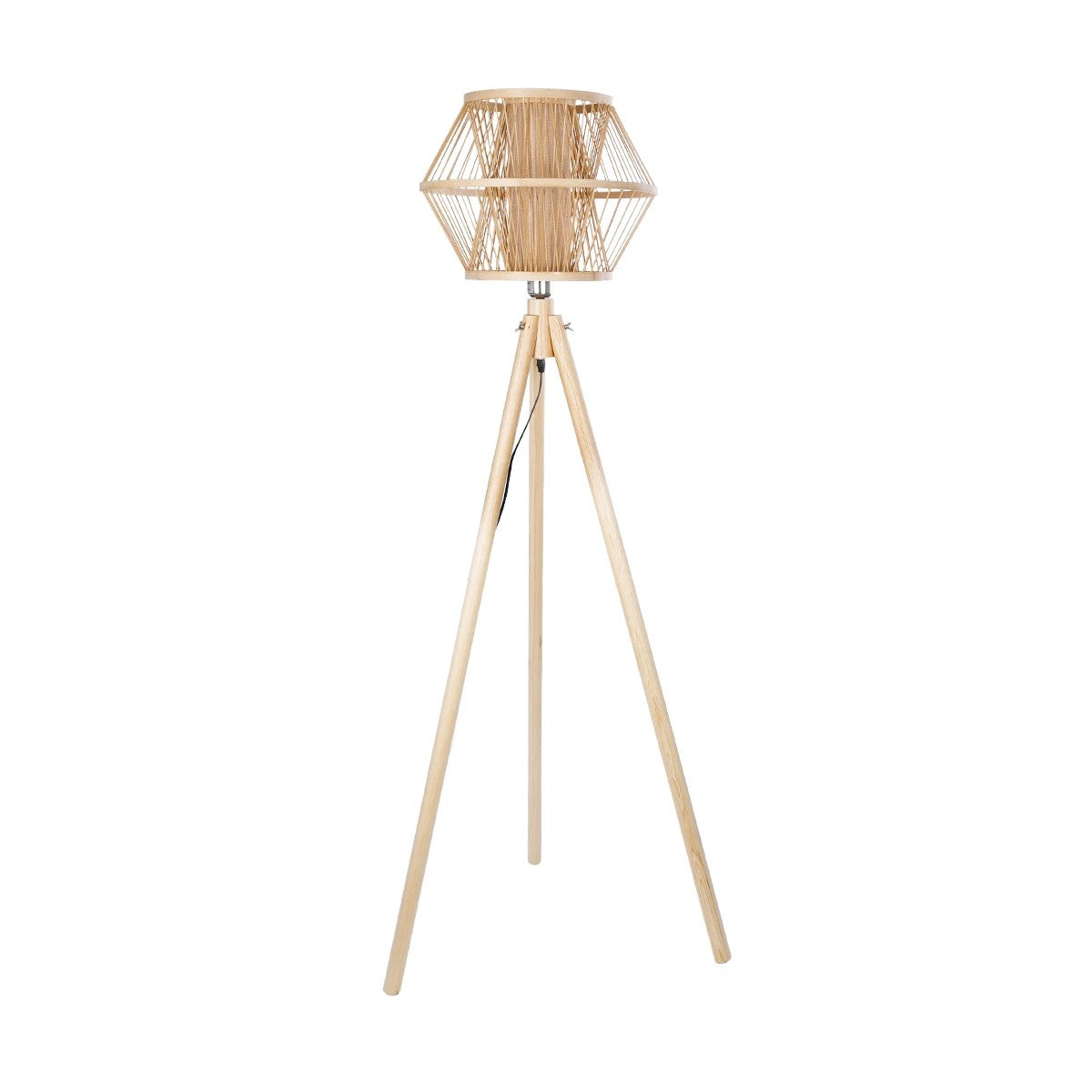 GloboStar® POPPY 01985 Boho Επιδαπέδιο Φωτιστικό Μονόφωτο 1 x E27 IP20 Μπεζ Ξύλο - Μ58 x Π58 x Υ151cm - ledmania.gr
