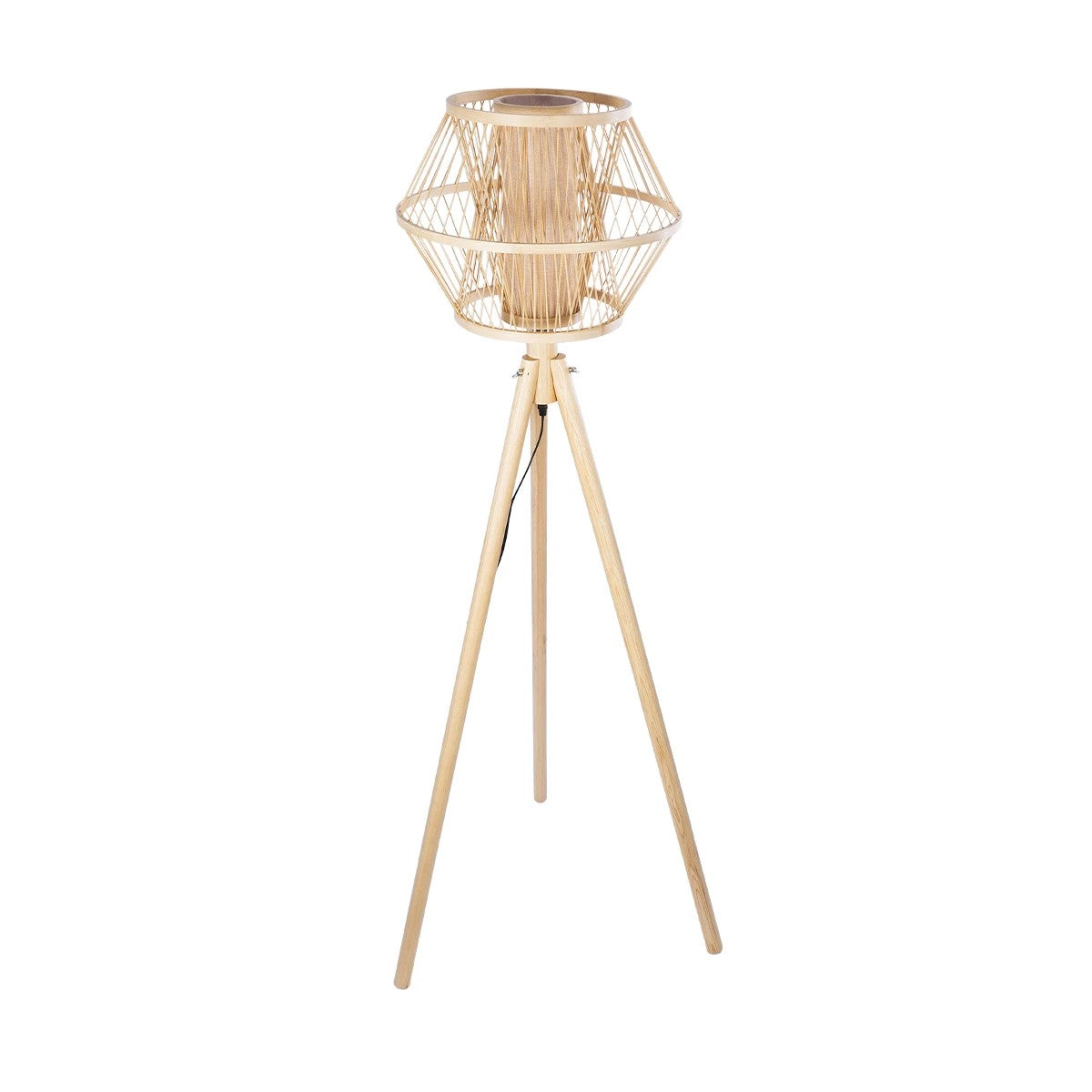 GloboStar® POPPY 01985 Boho Επιδαπέδιο Φωτιστικό Μονόφωτο 1 x E27 IP20 Μπεζ Ξύλο - Μ58 x Π58 x Υ151cm - ledmania.gr