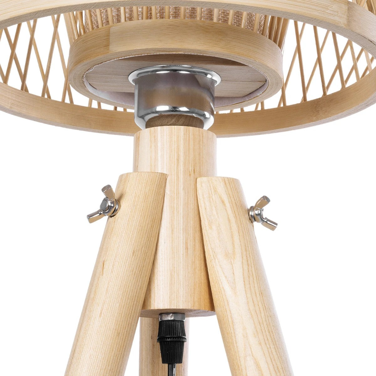 GloboStar® POPPY 01985 Boho Επιδαπέδιο Φωτιστικό Μονόφωτο 1 x E27 IP20 Μπεζ Ξύλο - Μ58 x Π58 x Υ151cm - ledmania.gr