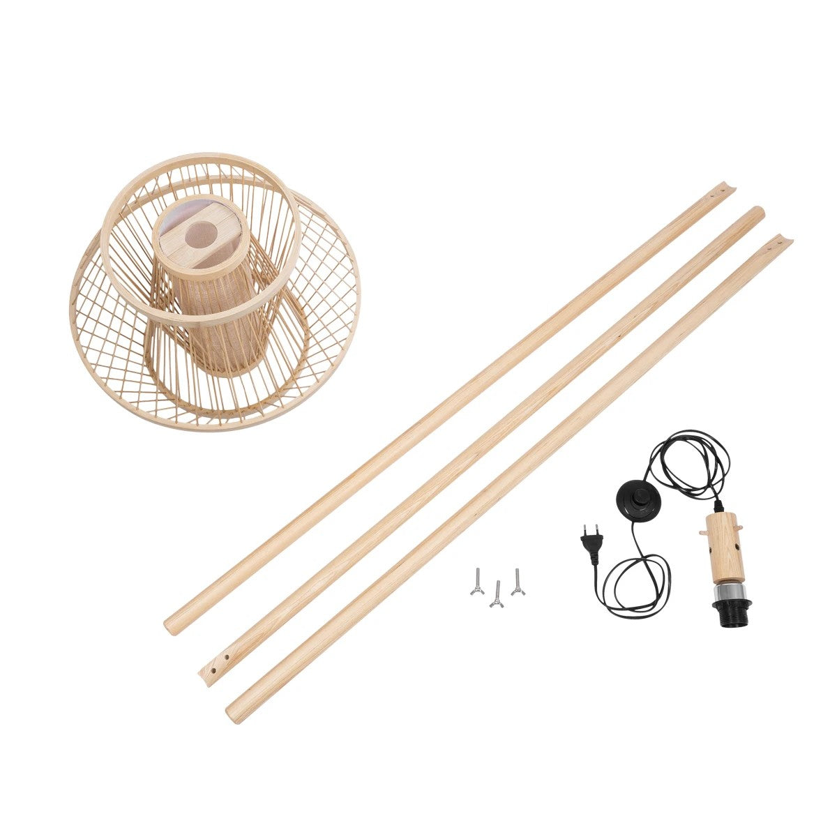 GloboStar® POPPY 01985 Boho Επιδαπέδιο Φωτιστικό Μονόφωτο 1 x E27 IP20 Μπεζ Ξύλο - Μ58 x Π58 x Υ151cm - ledmania.gr