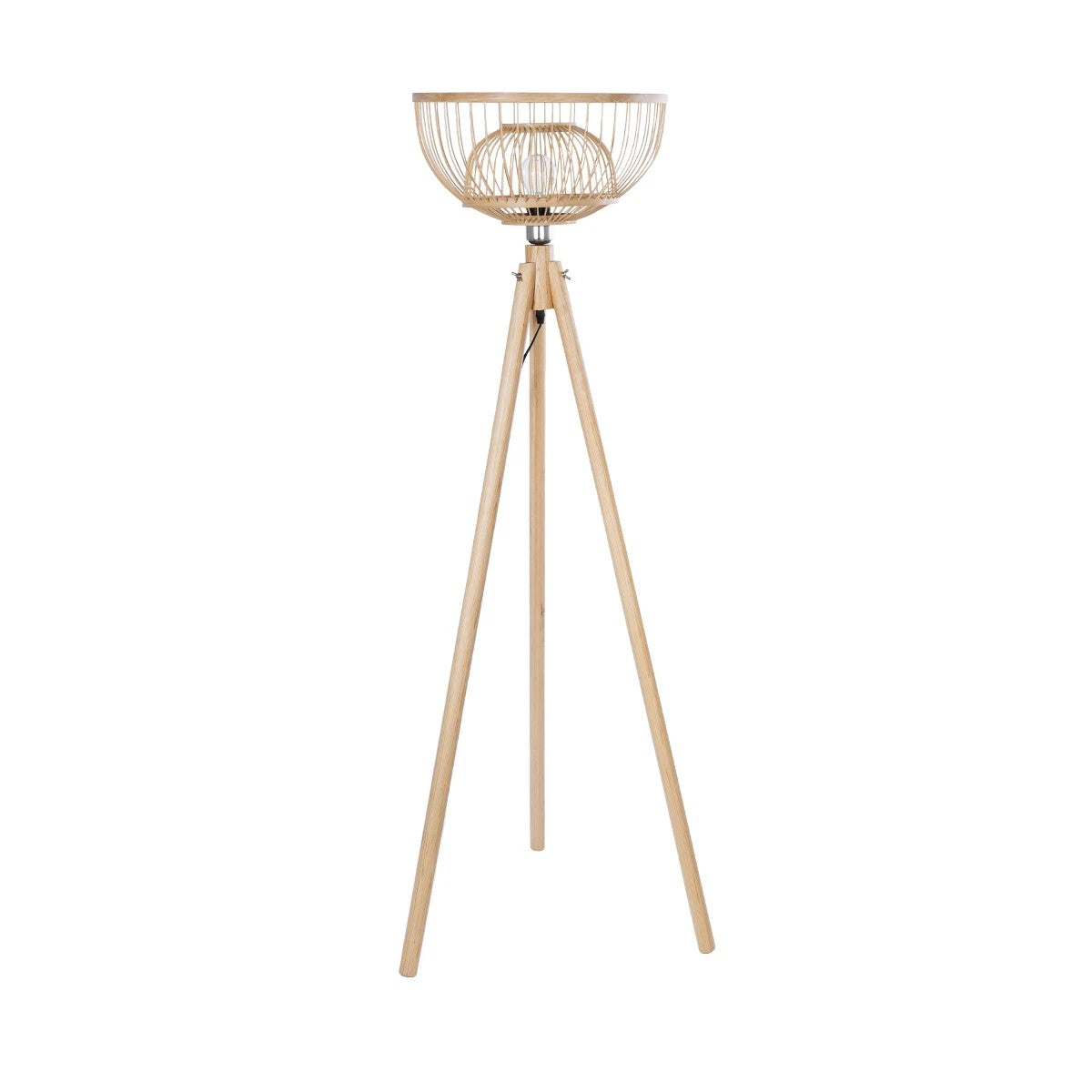 GloboStar® POPPY 01986 Boho Επιδαπέδιο Φωτιστικό Μονόφωτο 1 x E27 IP20 Μπεζ Ξύλο - Μ58 x Π58 x Υ141cm - ledmania.gr