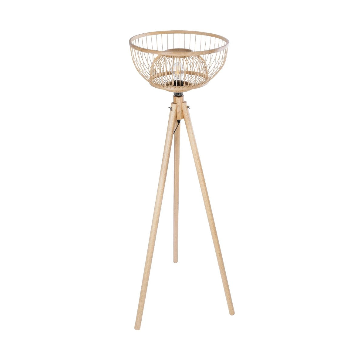 GloboStar® POPPY 01986 Boho Επιδαπέδιο Φωτιστικό Μονόφωτο 1 x E27 IP20 Μπεζ Ξύλο - Μ58 x Π58 x Υ141cm - ledmania.gr