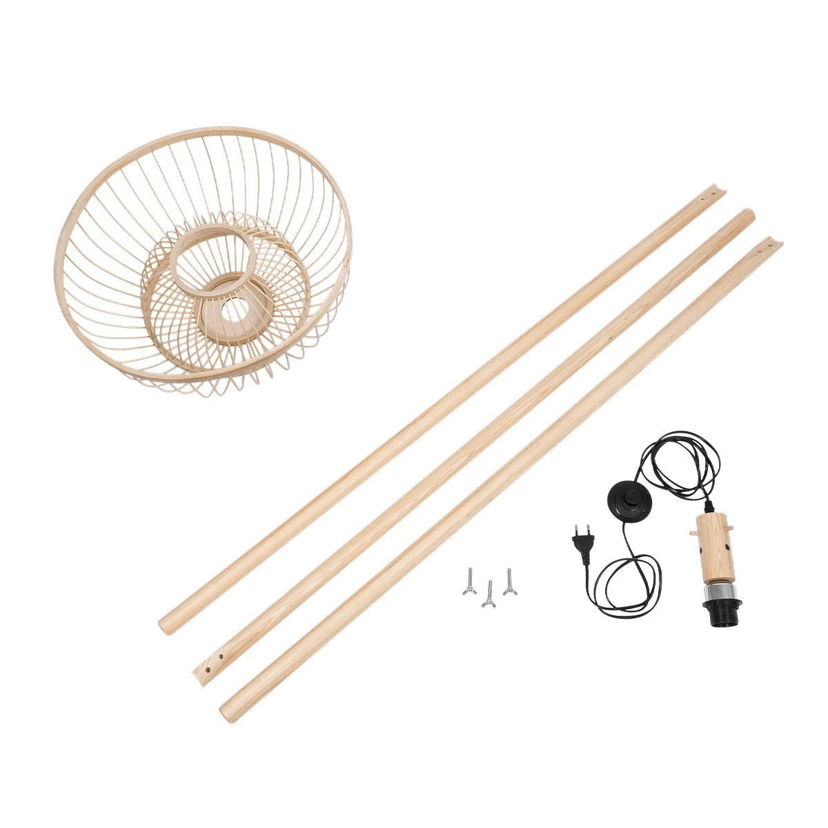 GloboStar® POPPY 01986 Boho Επιδαπέδιο Φωτιστικό Μονόφωτο 1 x E27 IP20 Μπεζ Ξύλο - Μ58 x Π58 x Υ141cm - ledmania.gr
