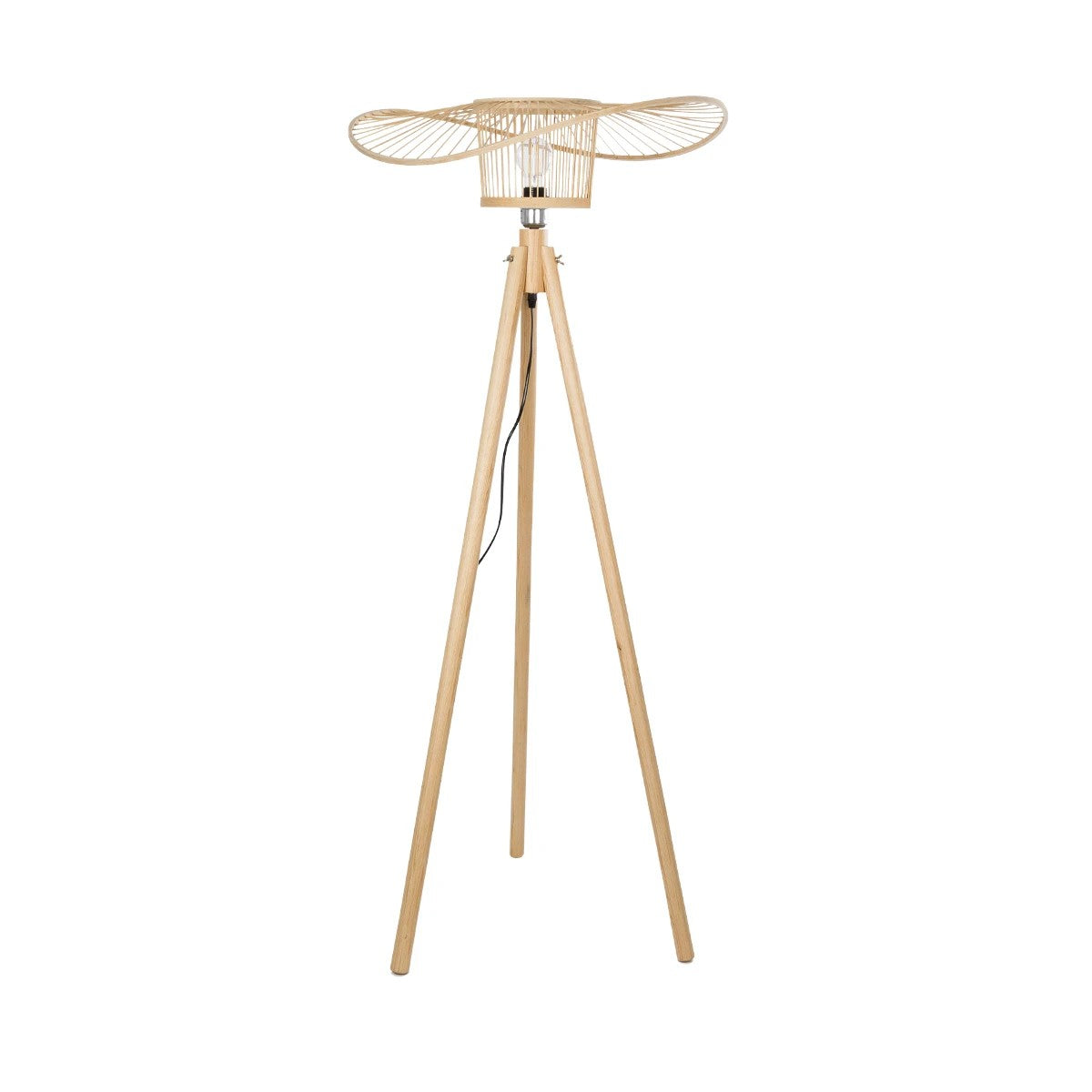 GloboStar® POPPY 01987 Boho Επιδαπέδιο Φωτιστικό Μονόφωτο 1 x E27 IP20 Μπεζ Ξύλο - Μ58 x Π58 x Υ138cm - ledmania.gr