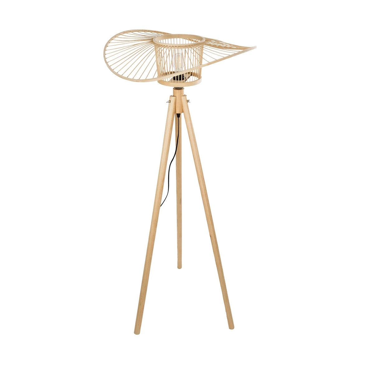GloboStar® POPPY 01987 Boho Επιδαπέδιο Φωτιστικό Μονόφωτο 1 x E27 IP20 Μπεζ Ξύλο - Μ58 x Π58 x Υ138cm - ledmania.gr