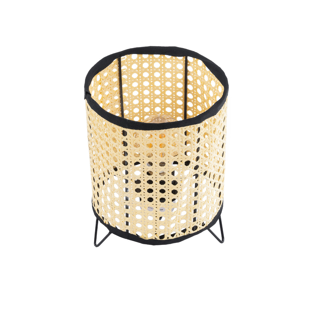 GloboStar® MONTE 01996 Μοντέρνο Επιτραπέζιο Φωτιστικό Πορτατίφ Μονόφωτο 1 x E27 AC220-240V IP20 - Φ16 x Υ22cm - Μαύρο Ύφασμα με Μπεζ Ξύλινο Μπαμπού Πλέγμα - 5 Χρόνια Εγγύηση - ledmania.gr