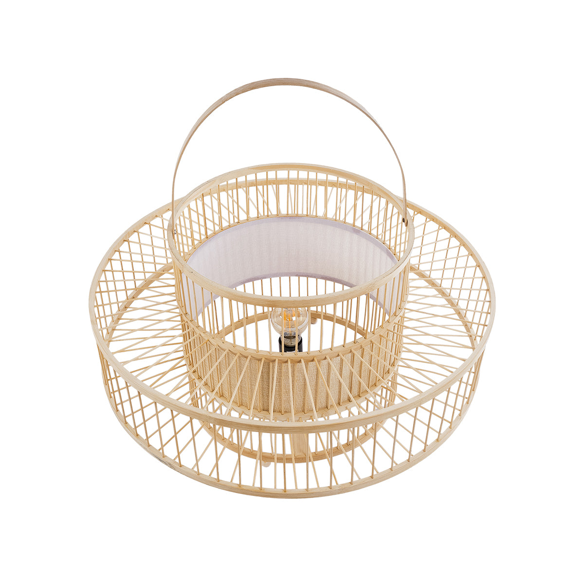 GloboStar® SORENIA 02004 Boho Επιδαπέδιο Φωτιστικό Μονόφωτο 1 x E27 AC220-240V IP20 - Φ60 x Υ32cm - Μπεζ Ξύλινο Μπαμπού Πλέγμα - 5 Χρόνια Εγγύηση - ledmania.gr